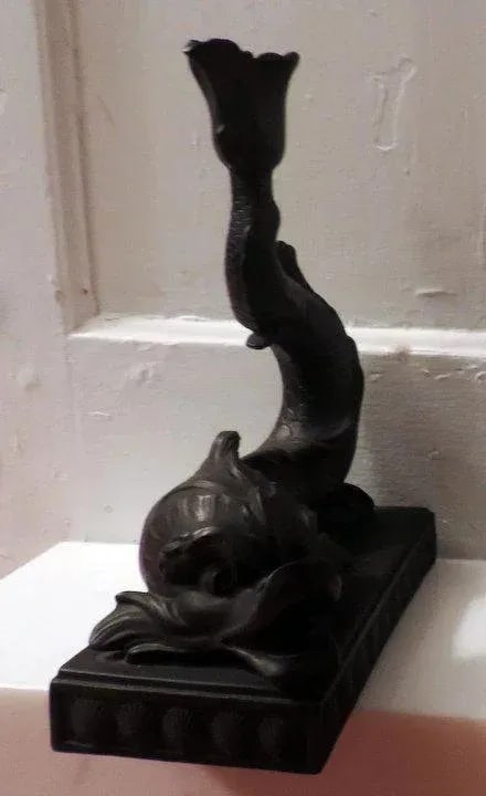 Early 19th Century Wedgwood Black Basalt Dolphin Candlestick - 7