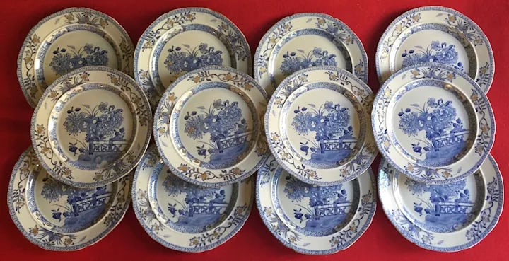 Antique Early 19th Century Mason's Patent Ironstone China Dinner Plates- Set of 12 - 12