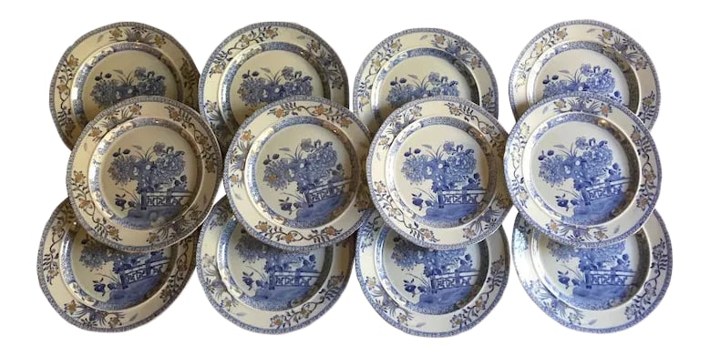 Antique Early 19th Century Mason's Patent Ironstone China Dinner Plates- Set of 12 (1 of 13)