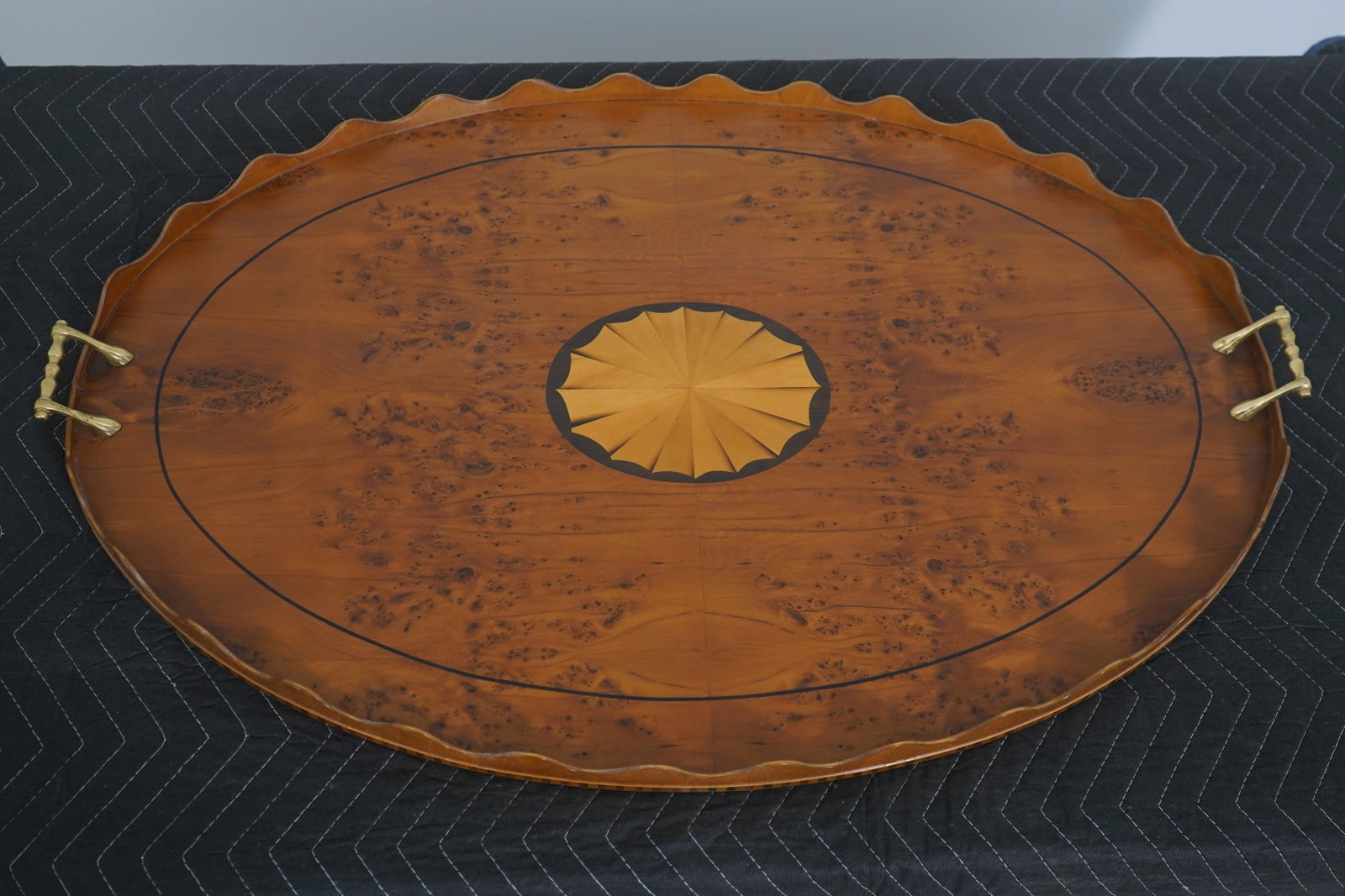 Adam Style Birdseye Maple Top Scalloped Serving Tray - 2