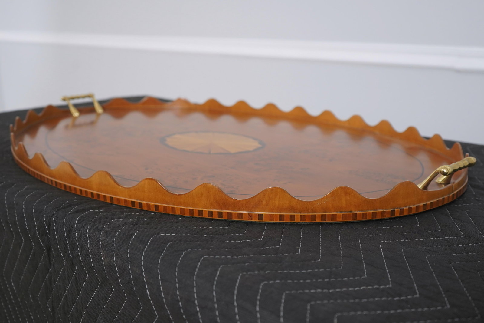Adam Style Birdseye Maple Top Scalloped Serving Tray - 3