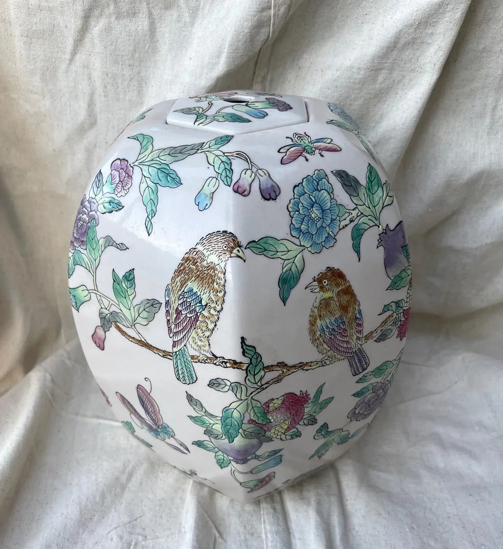 Vintage Mid 20th Century Floral/Birds Ginger Jar - 4