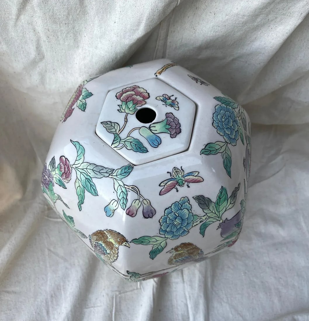 Vintage Mid 20th Century Floral/Birds Ginger Jar - 6