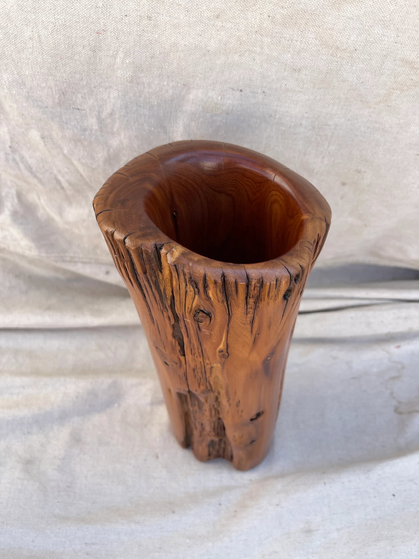 Vintage Mid-Century Modern Live Edge Polished Wood Vase - 2
