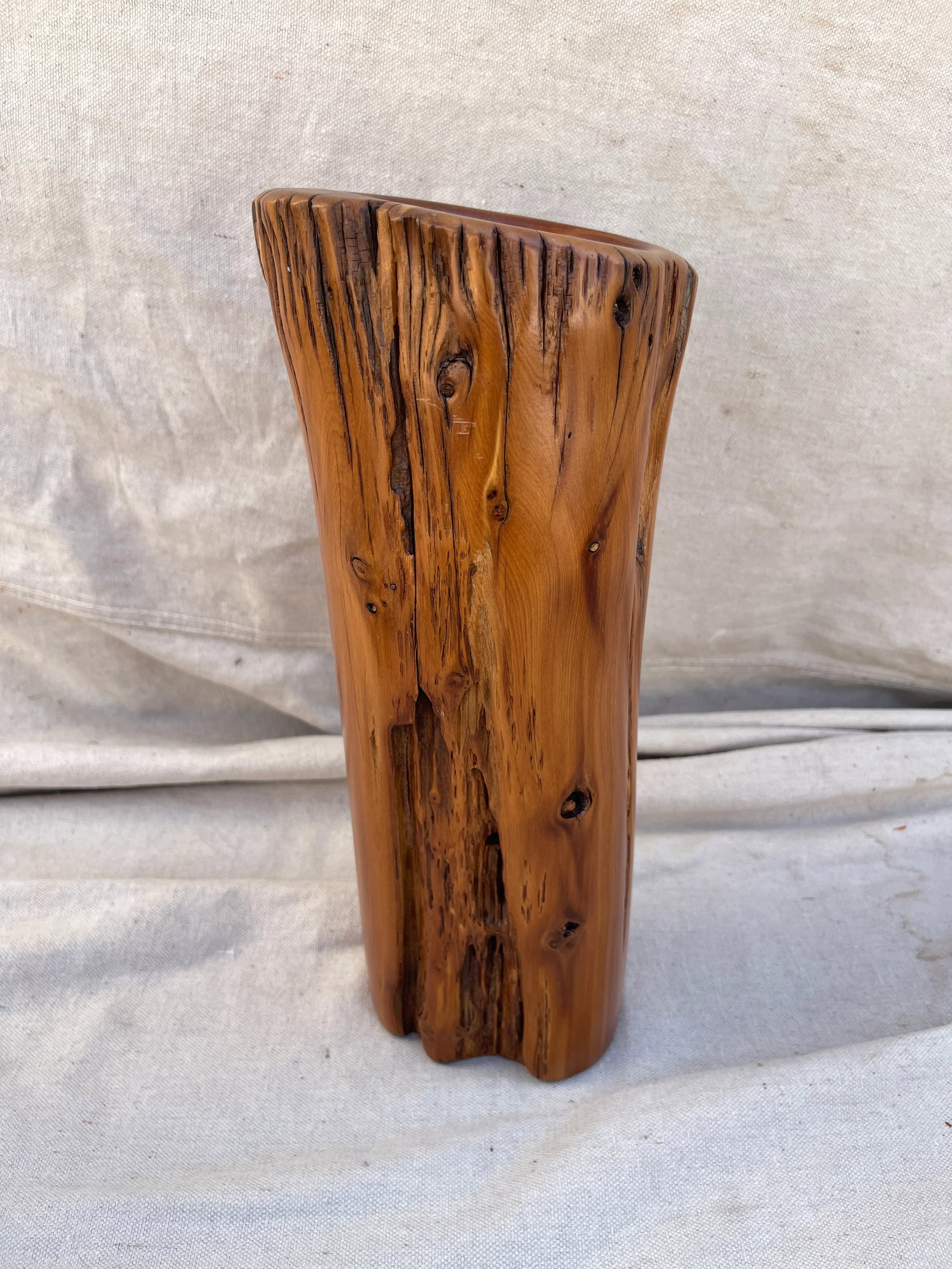 Vintage Mid-Century Modern Live Edge Polished Wood Vase - 5