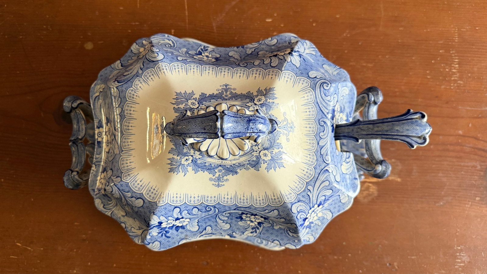 Antique Blue Transfer Decorated Staffordshire Soup Tureen, With Underliner & Ladle, "Clarendon" - 3p - 4