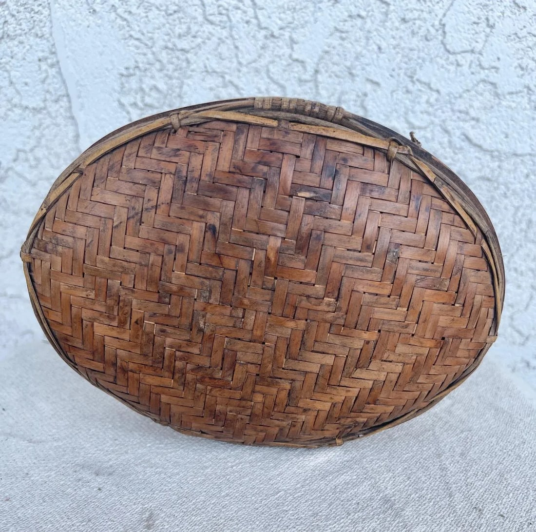 Antique Woven Rattan/Split Bamboo Oval Nesting Boxes-A Set - 5