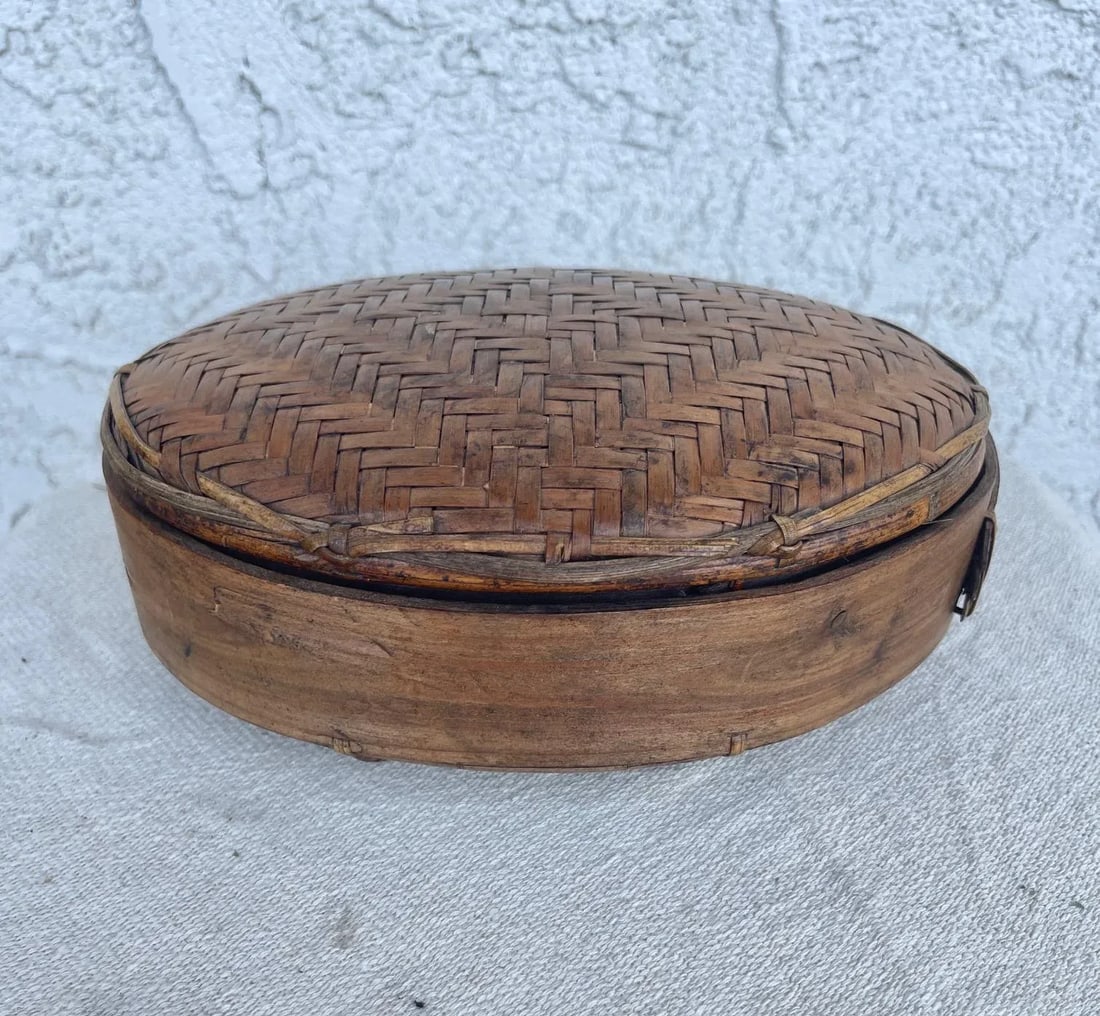 Antique Woven Rattan/Split Bamboo Oval Nesting Boxes-A Set - 6