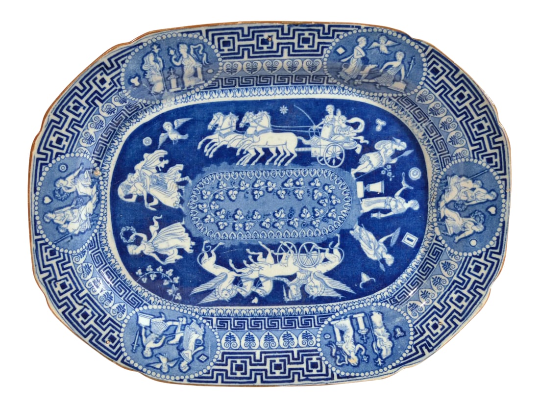 Herculaneum Neo-Classical Greek Pattern Blue Printed Dish: Regency Revival: Herculaneum Neo-Classical Greek Pattern Printed Dish ________________________________________ This is an impressive English Transfer-Printed Dish from the Herculaneum Pottery of