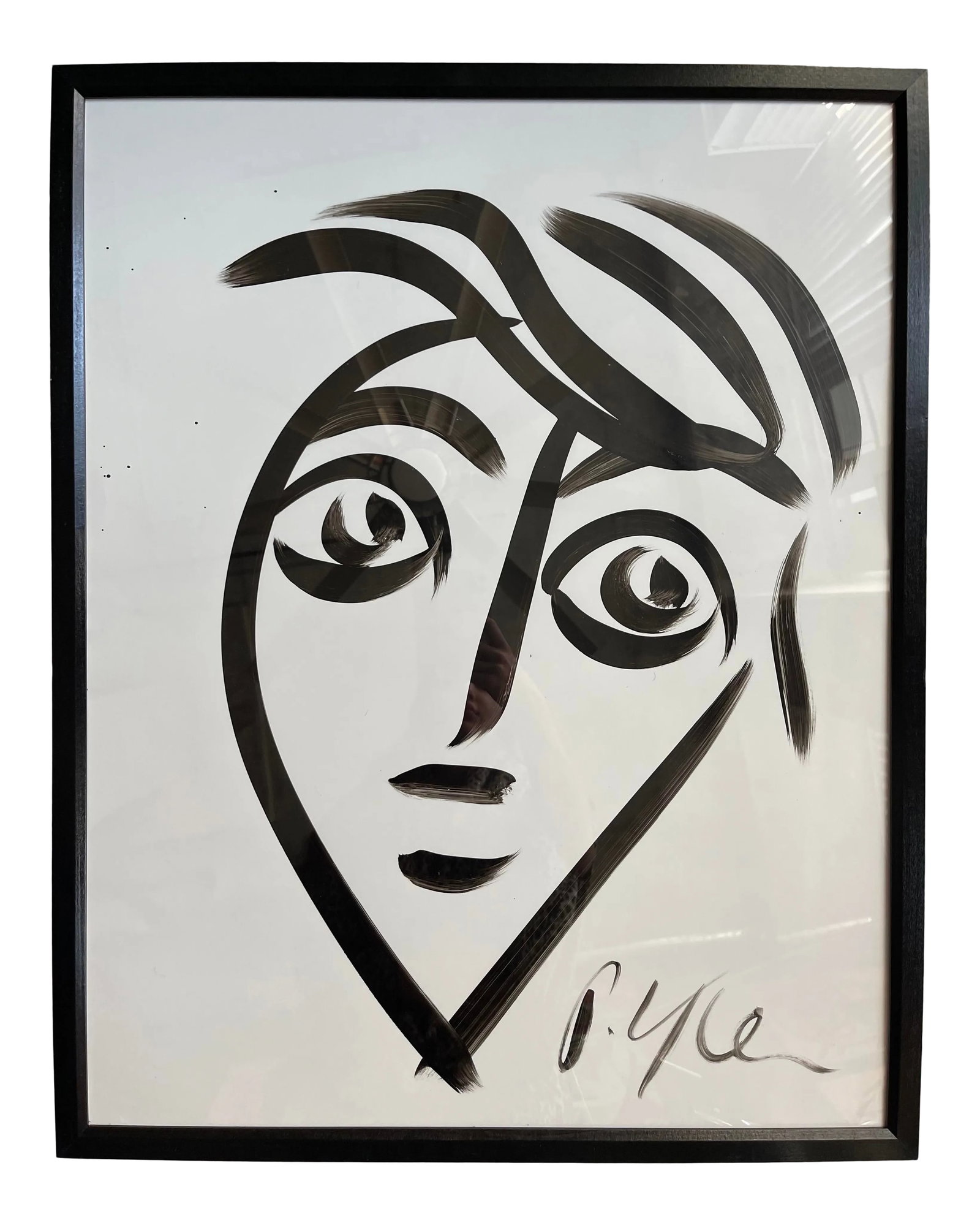 Contemporary Abstract Face Portrait Painting by Peter Keil, Framed: Peter Keil is a German artist that focuses primarily on abstract expressionism. Keil painted with some of the greats including Joan Miro, Pablo Picasso and Andy Warhol, to name a few. This is a great 