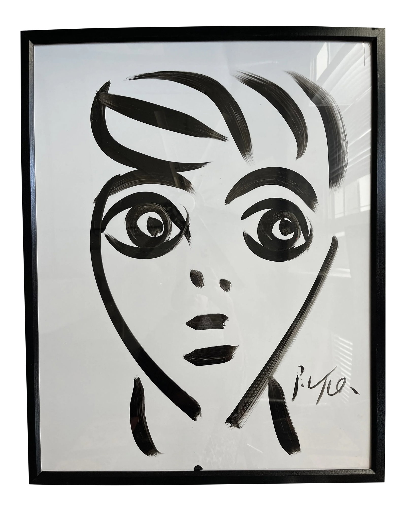 Contemporary Abstract Face Portrait Acrylic Painting by Peter Keil, Framed: Peter Keil is a German artist who focuses primarily on abstract expressionism. Keil painted with some of the greats, including Joan Miro, Pablo Picasso, and Andy Warhol, to name a few. This is a fabul