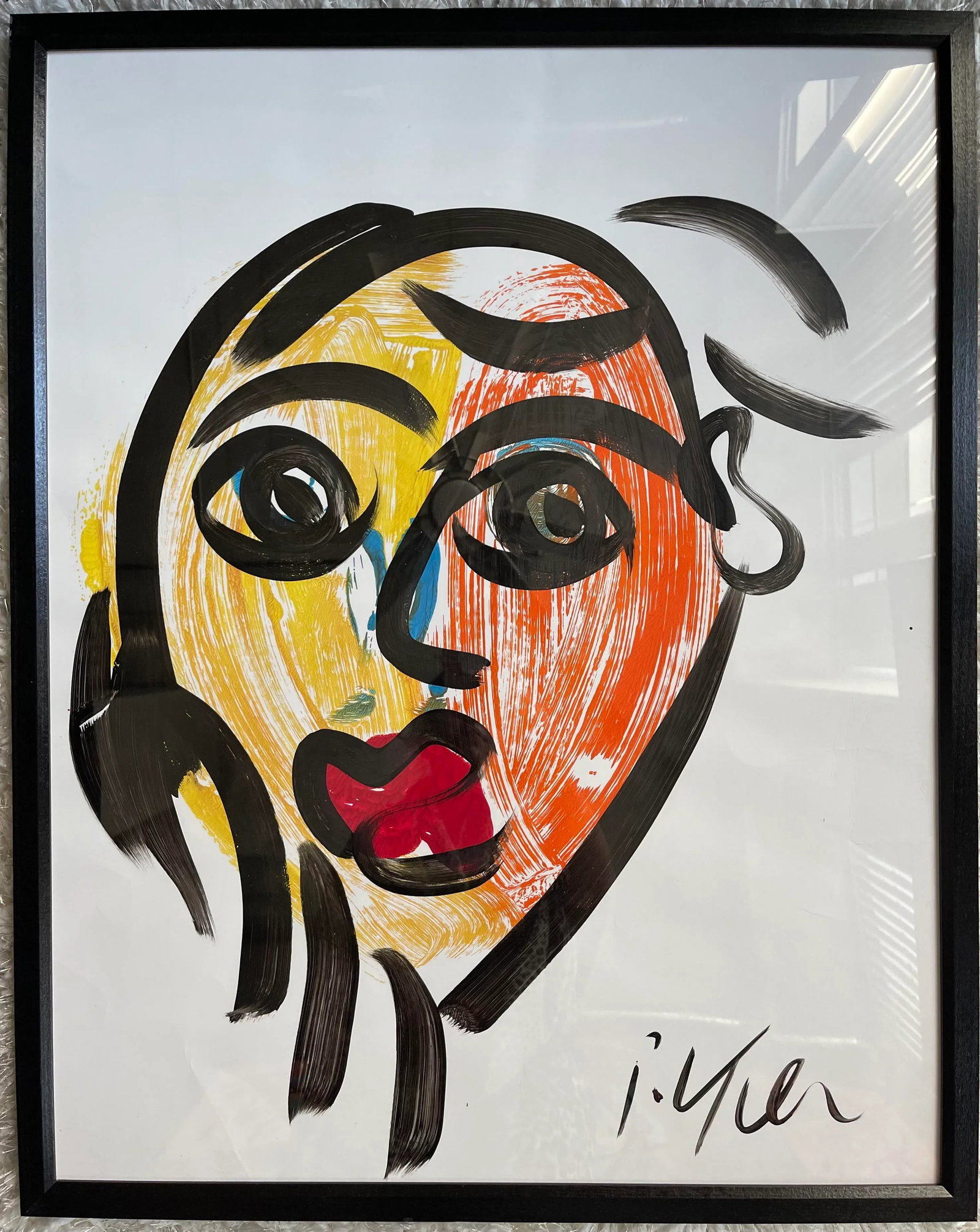 Contemporary Abstract Face Portrait Painting by Peter Keil, Framed - 4