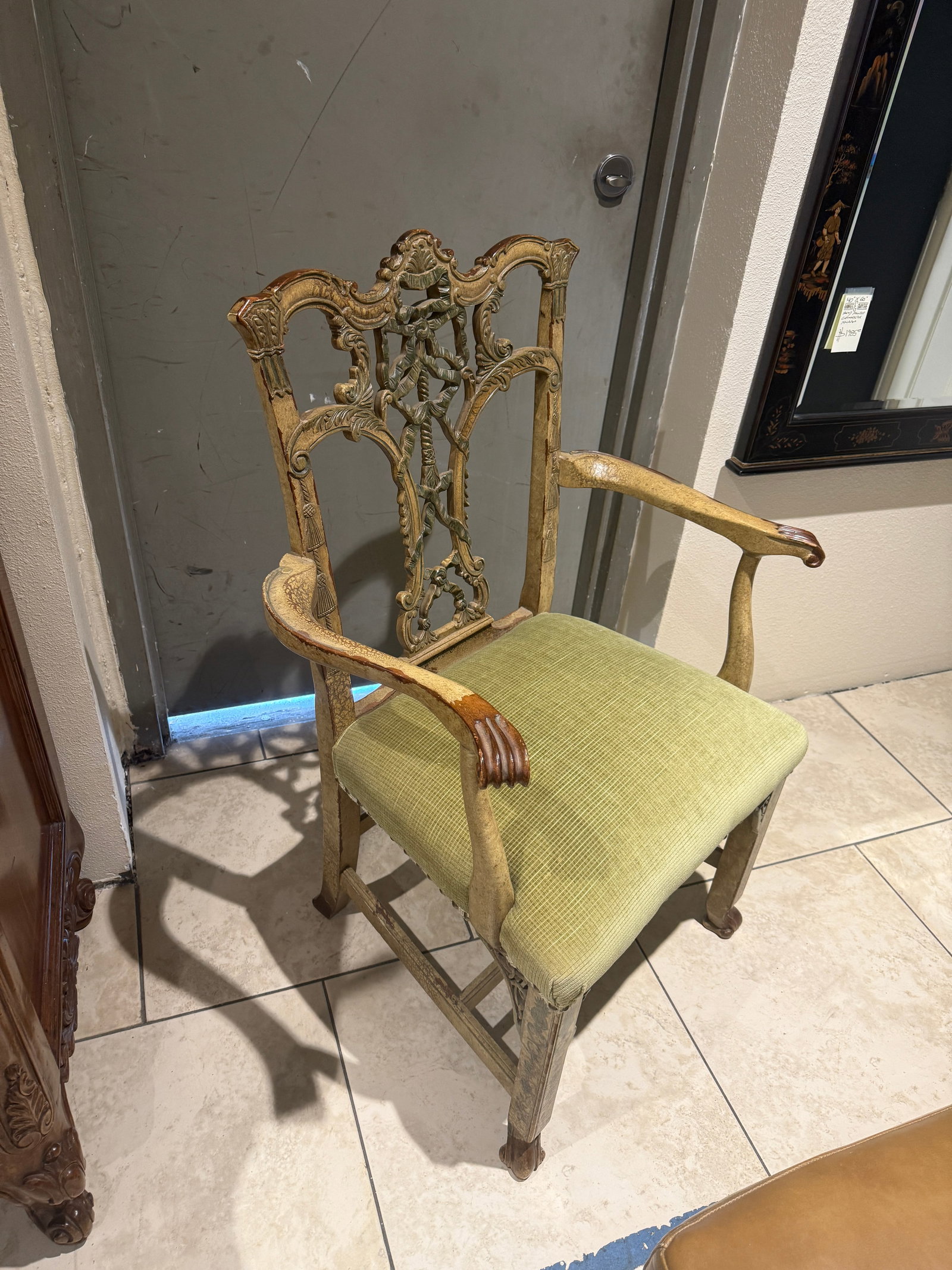 Chinese Chippendale Arm Chair Hand Painted - 15