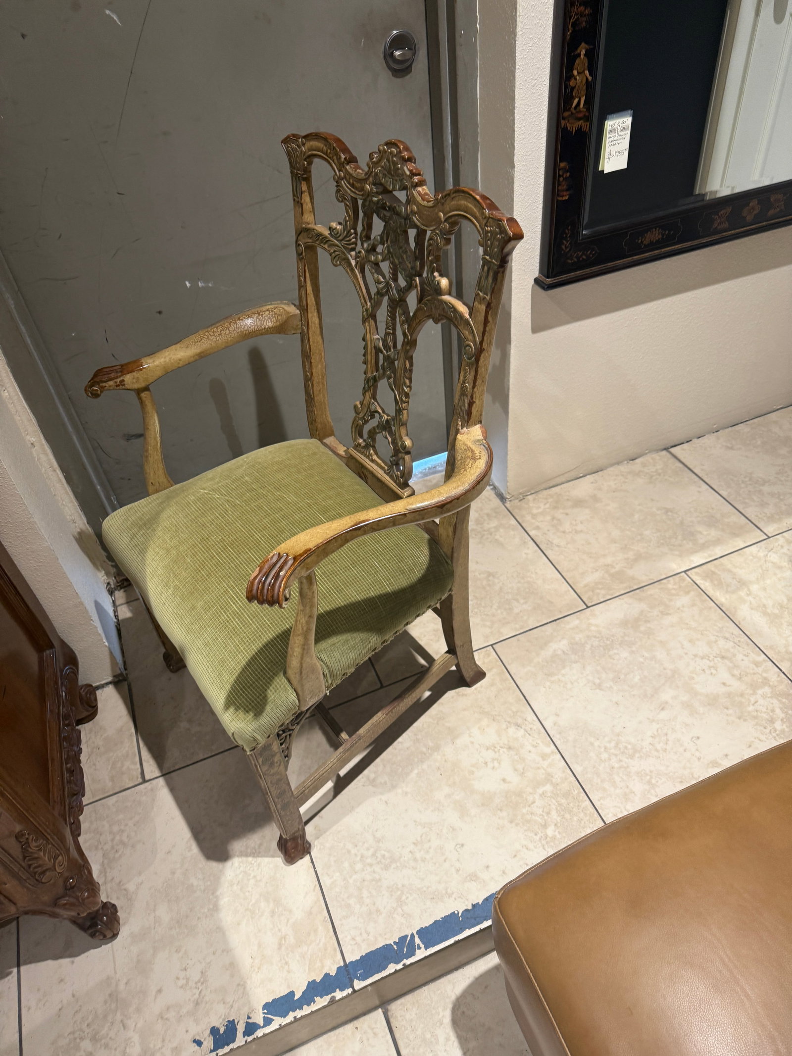 Chinese Chippendale Arm Chair Hand Painted - 16