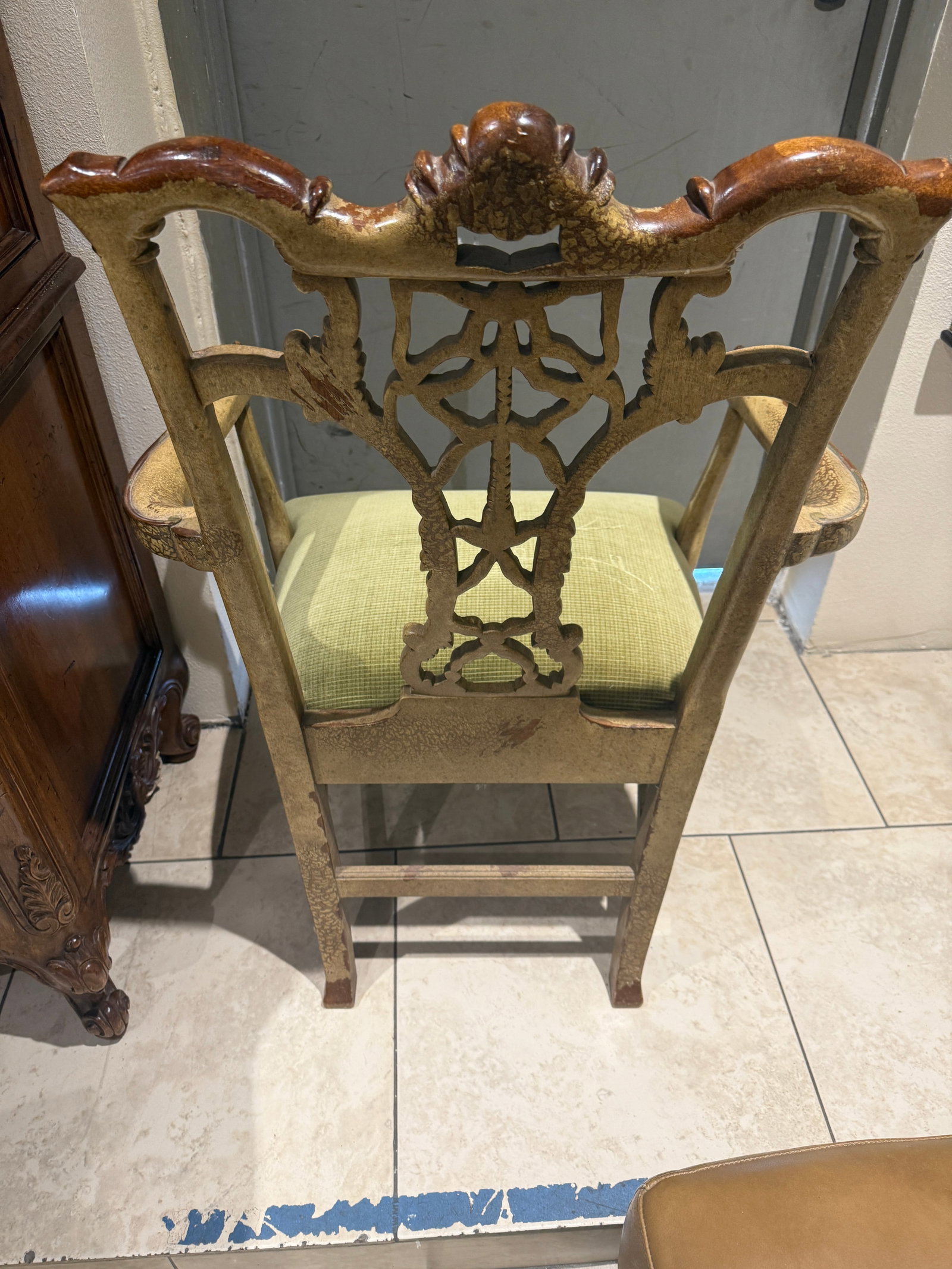 Chinese Chippendale Arm Chair Hand Painted - 17