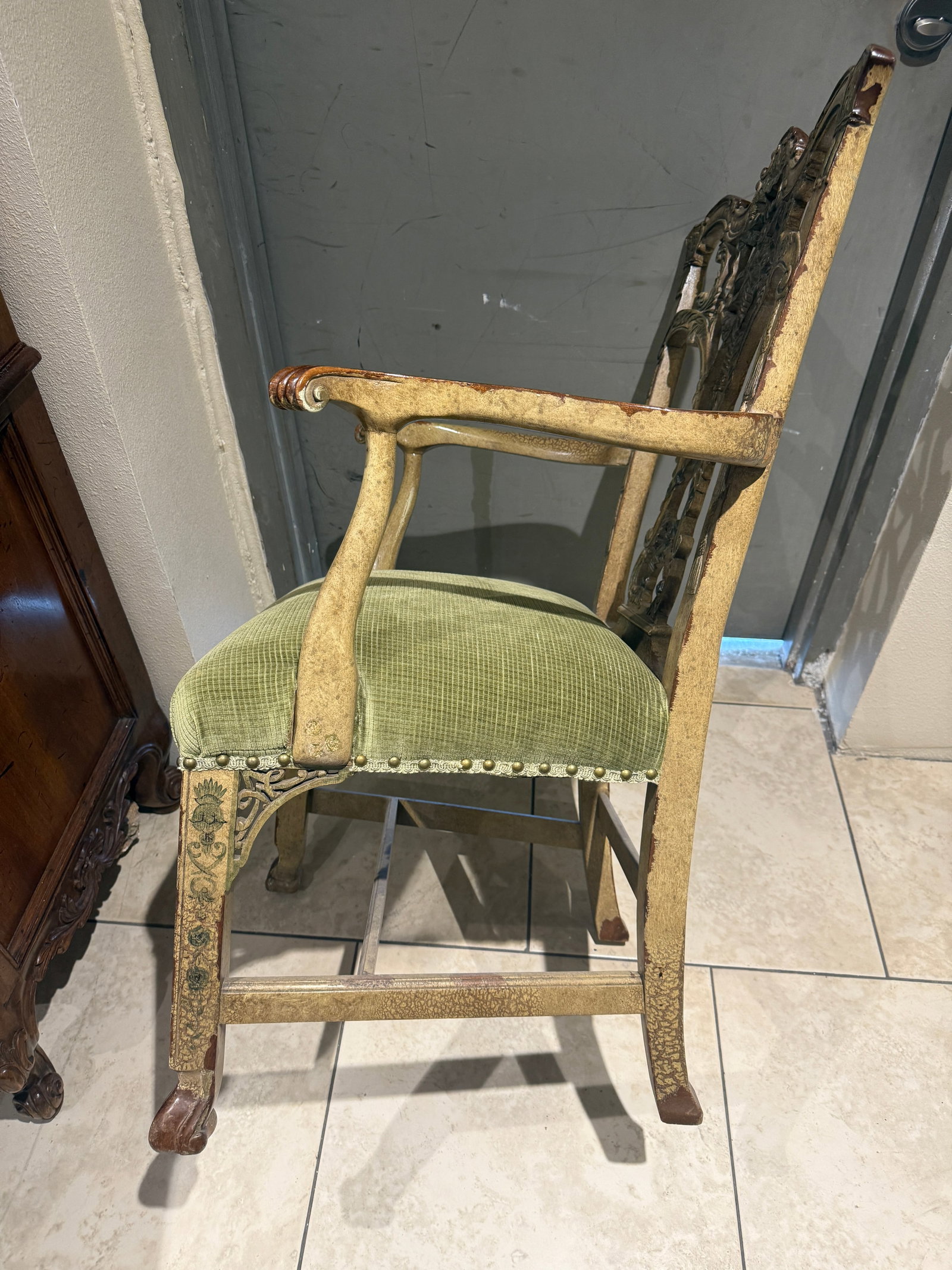 Chinese Chippendale Arm Chair Hand Painted - 18