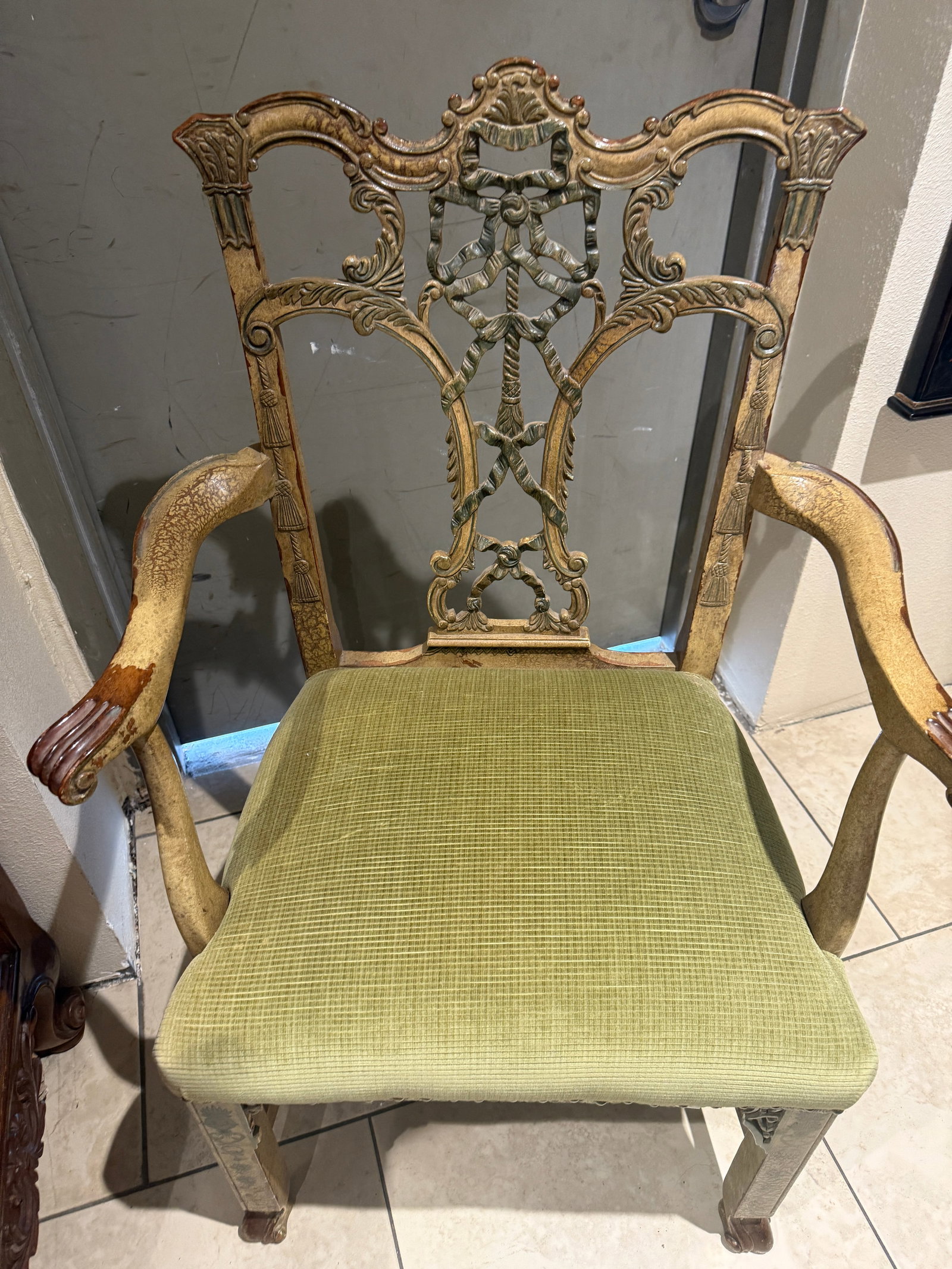 Chinese Chippendale Arm Chair Hand Painted - 2