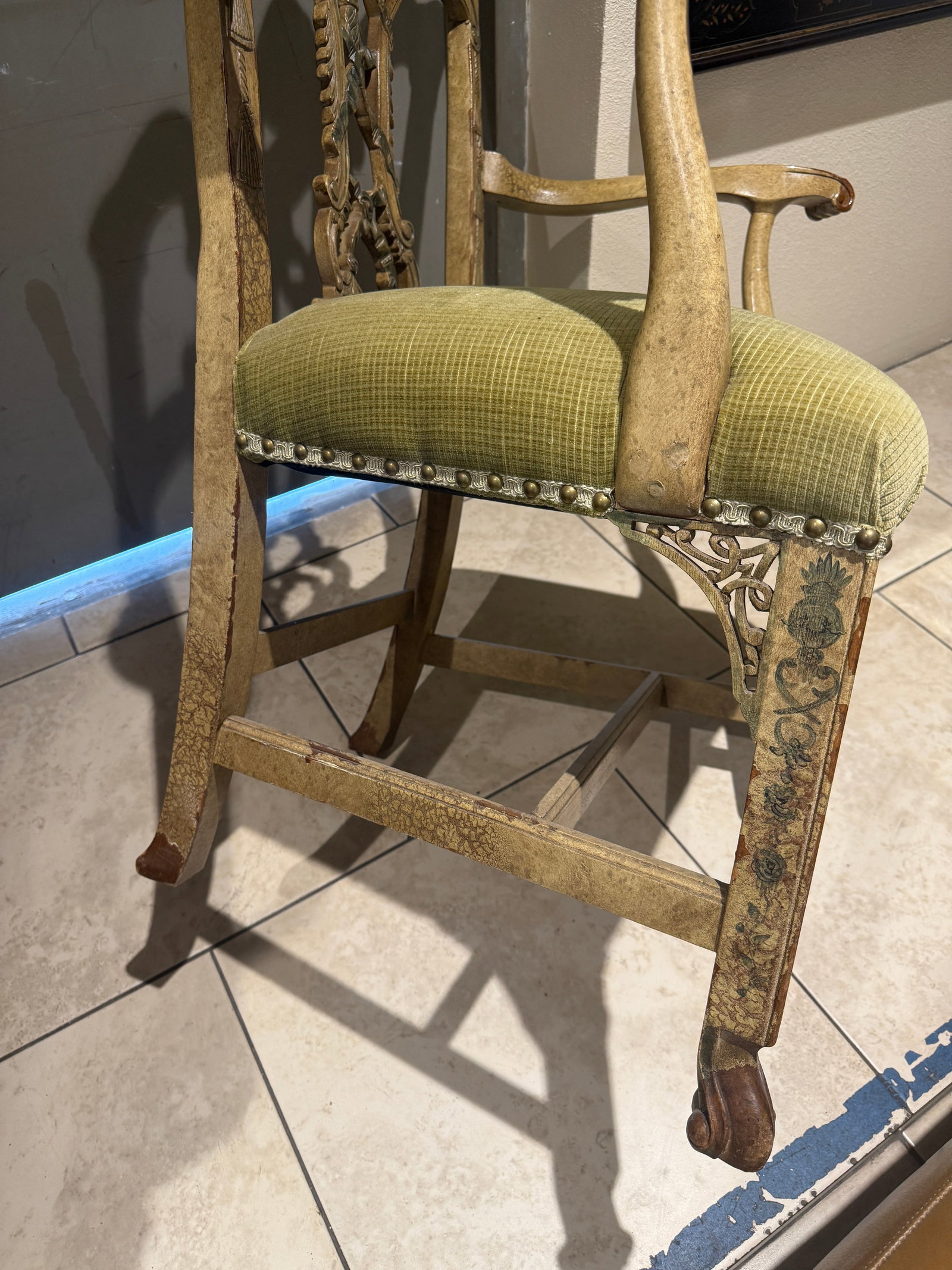 Chinese Chippendale Arm Chair Hand Painted - 3