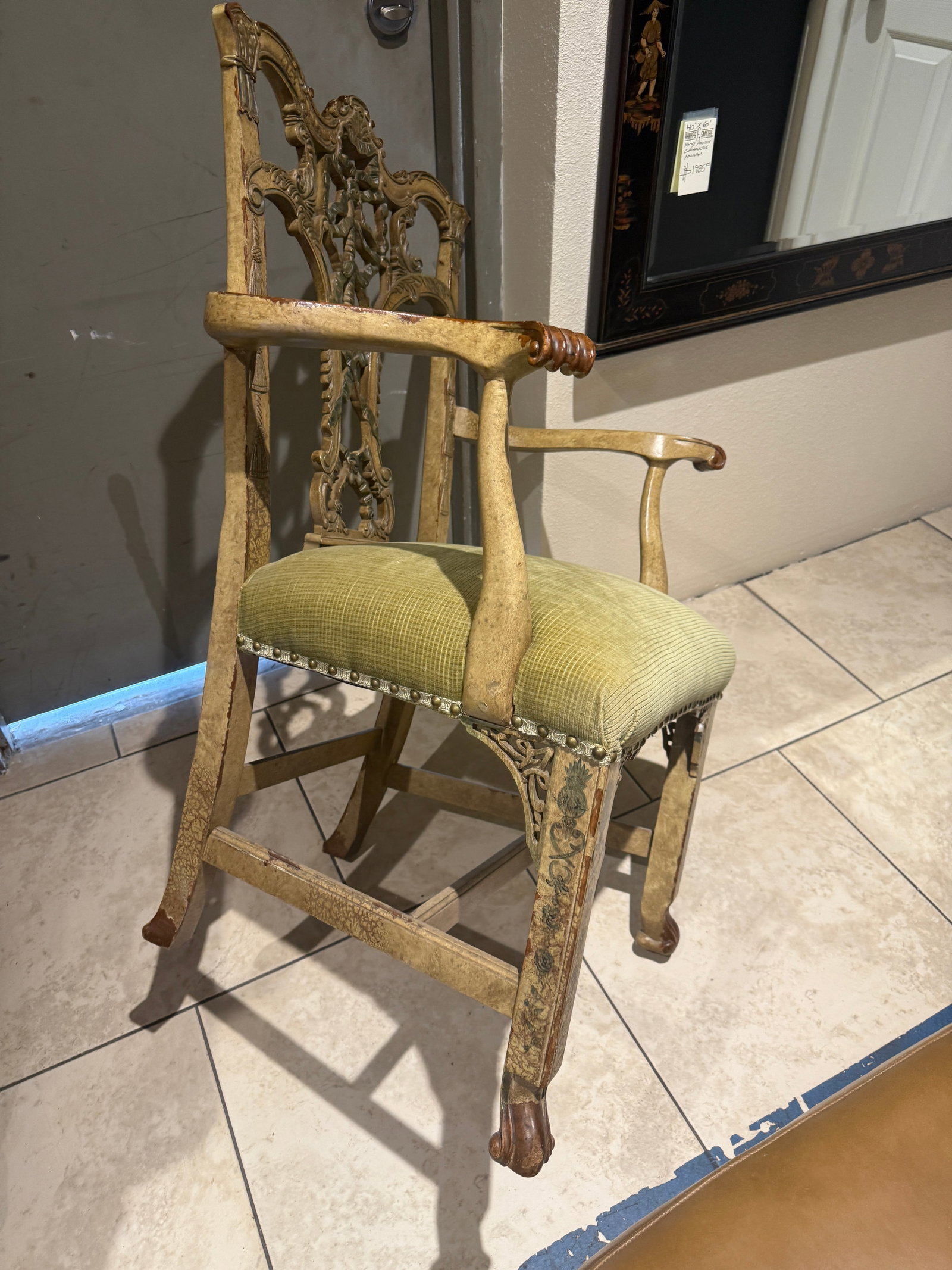 Chinese Chippendale Arm Chair Hand Painted - 4