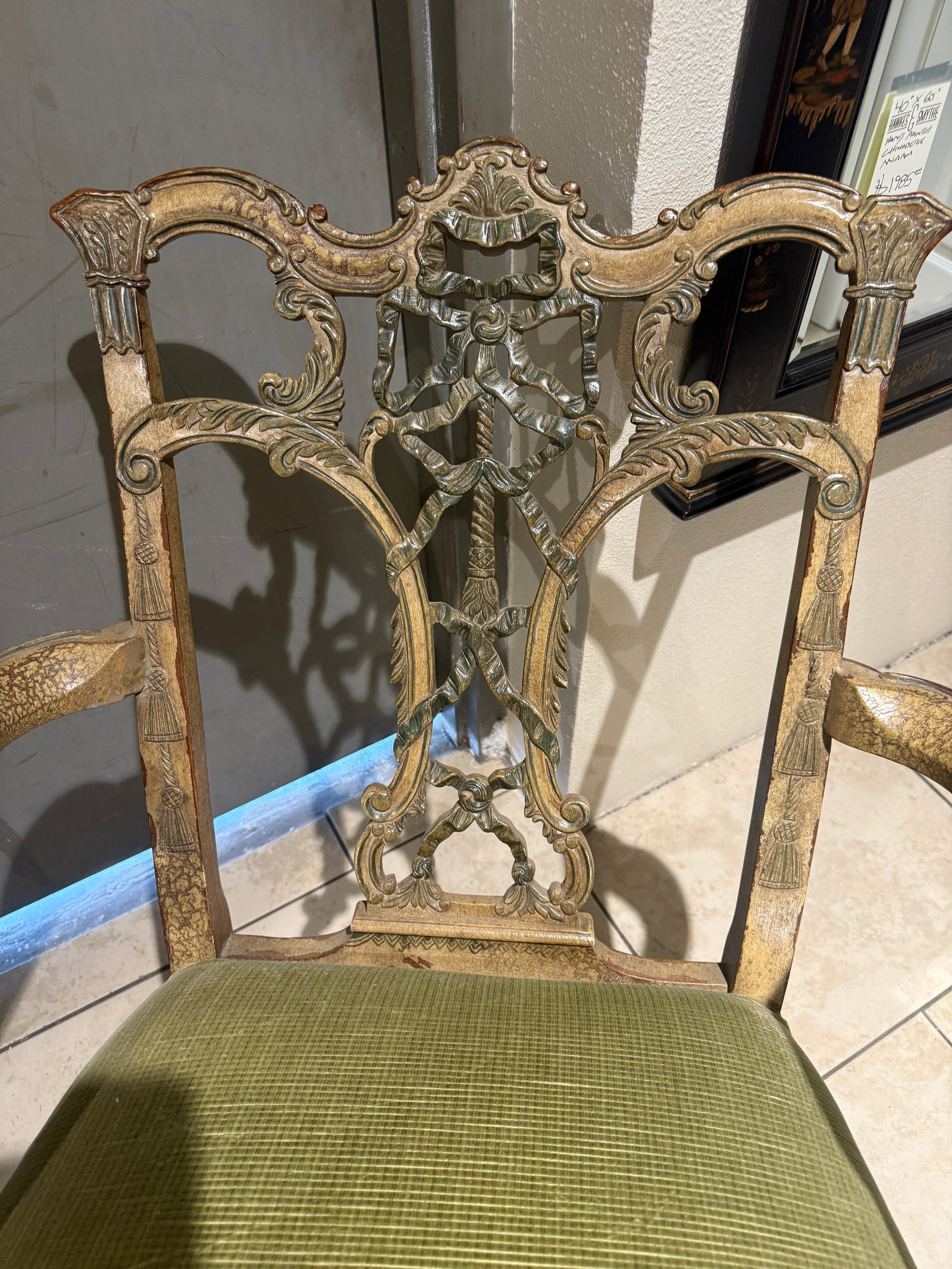 Chinese Chippendale Arm Chair Hand Painted - 8