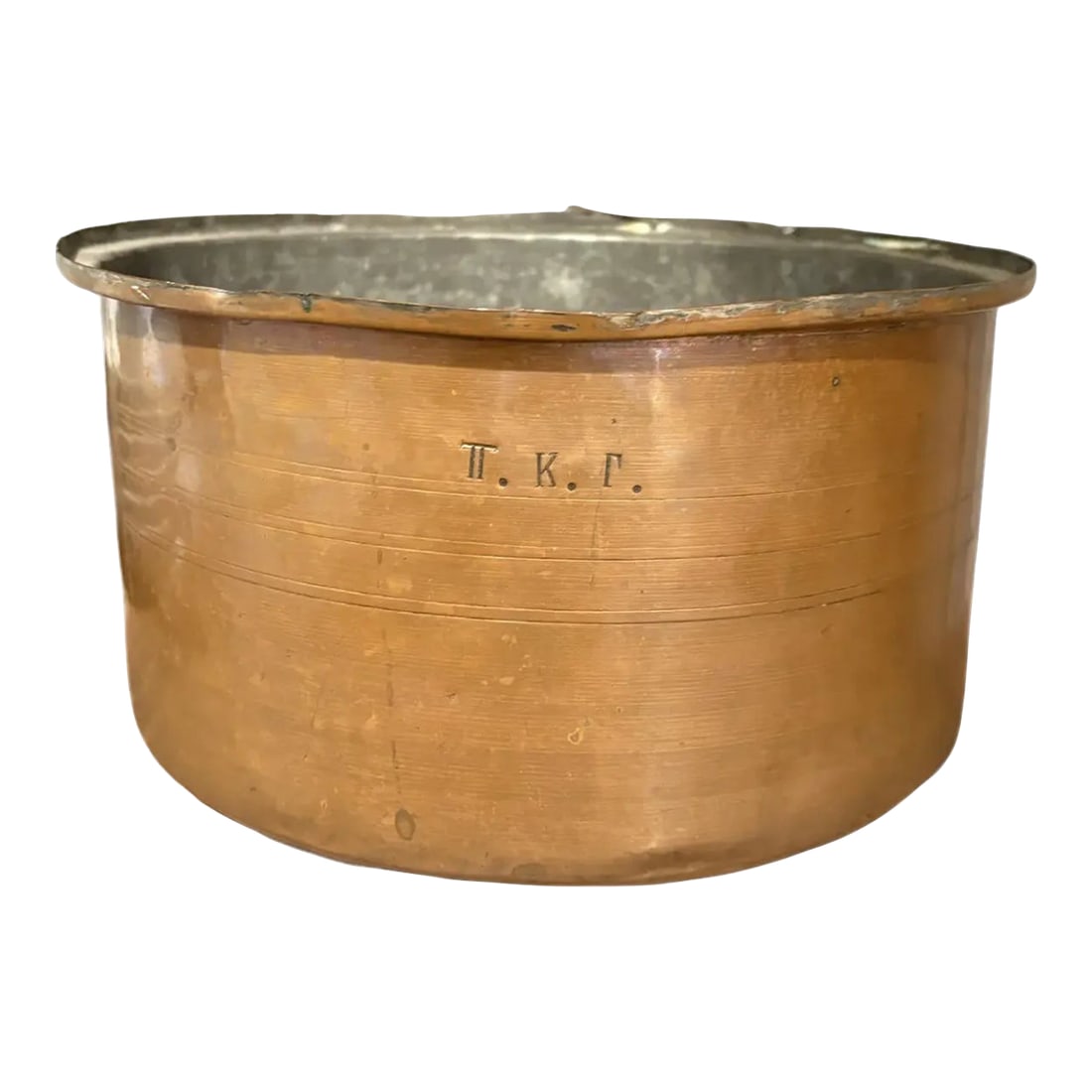 19th Century Copper Pot or Ice Bucket With Greek Fraternity Letters: Antique copper pot with sorority letters etched on it could've been used for an ice bucket Pi Kappa Gamma. Condition: Alterations: Original Condition Unaltered Imperfections: Some Imperfections