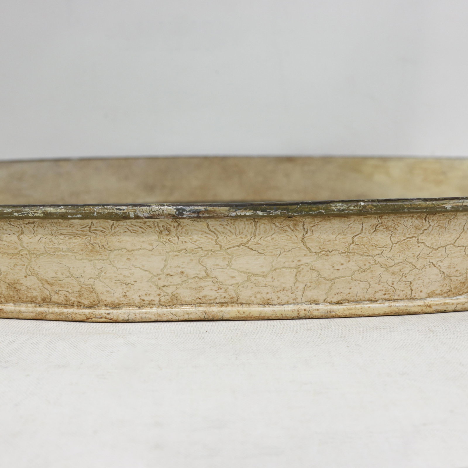 Vintage Hand Painted Tole Tray Blue and Cream Oval Landscape With Tower Architecture - 12
