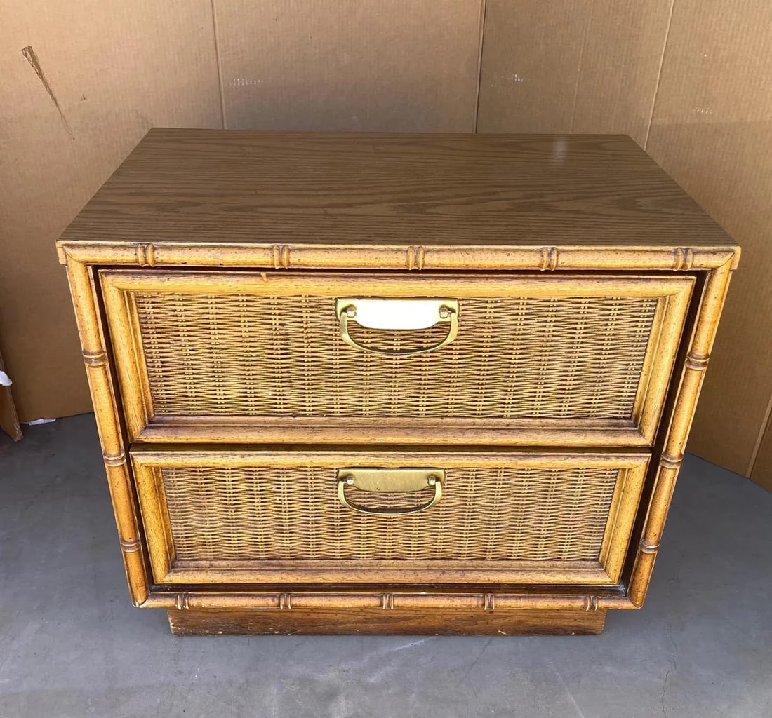Vintage Mid-Century Thomasville Faux Bamboo 2 Drawer Nightstand - 5