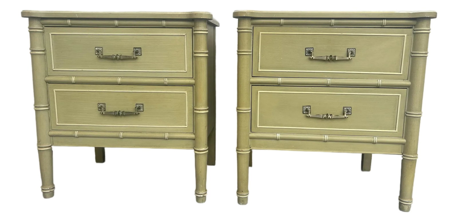 Vintage Henry Link Bali Hai Nightstands Set of 2 Original Finish: Vintage Faux Bamboo 2 Drawer nightstands from the 1960's. Henry Links Bai Hai collection solid wood construction with dovetail joints on the drawers Condition: Alterations: Original Condition