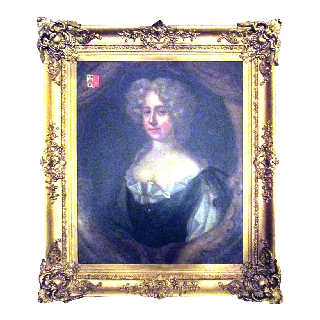 18th Century English Titled Lady with Coat of Arms Framed Oil Portrait Painting - 13