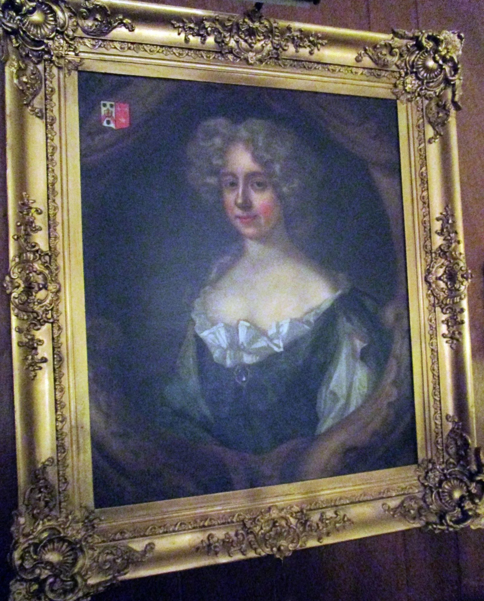 18th Century English Titled Lady with Coat of Arms Framed Oil Portrait Painting - 9
