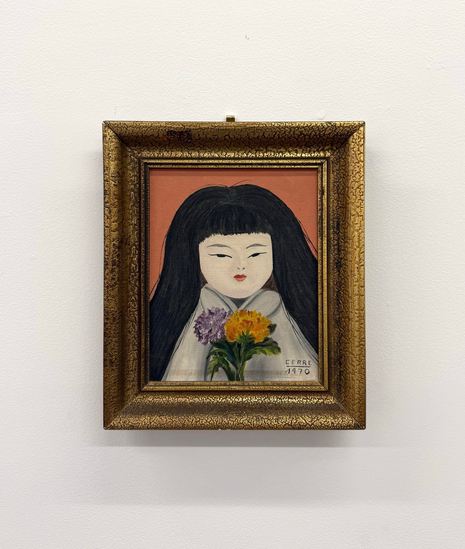 Vintage Abstract Portrait Painting of a Young Woman, Signed "Cerre" & Dated 1970 - 2
