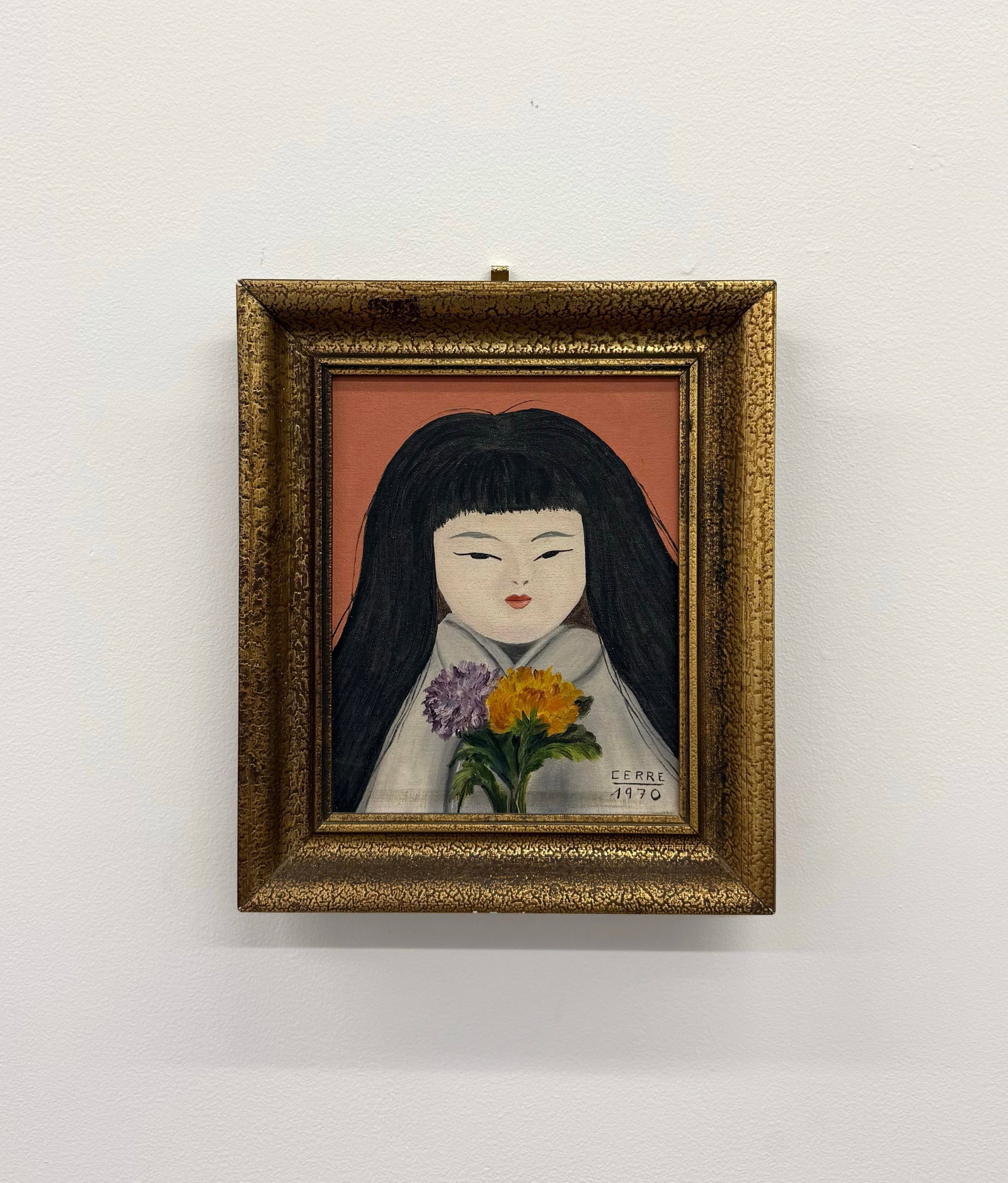 Vintage Abstract Portrait Painting of a Young Woman, Signed "Cerre" & Dated 1970 - 3