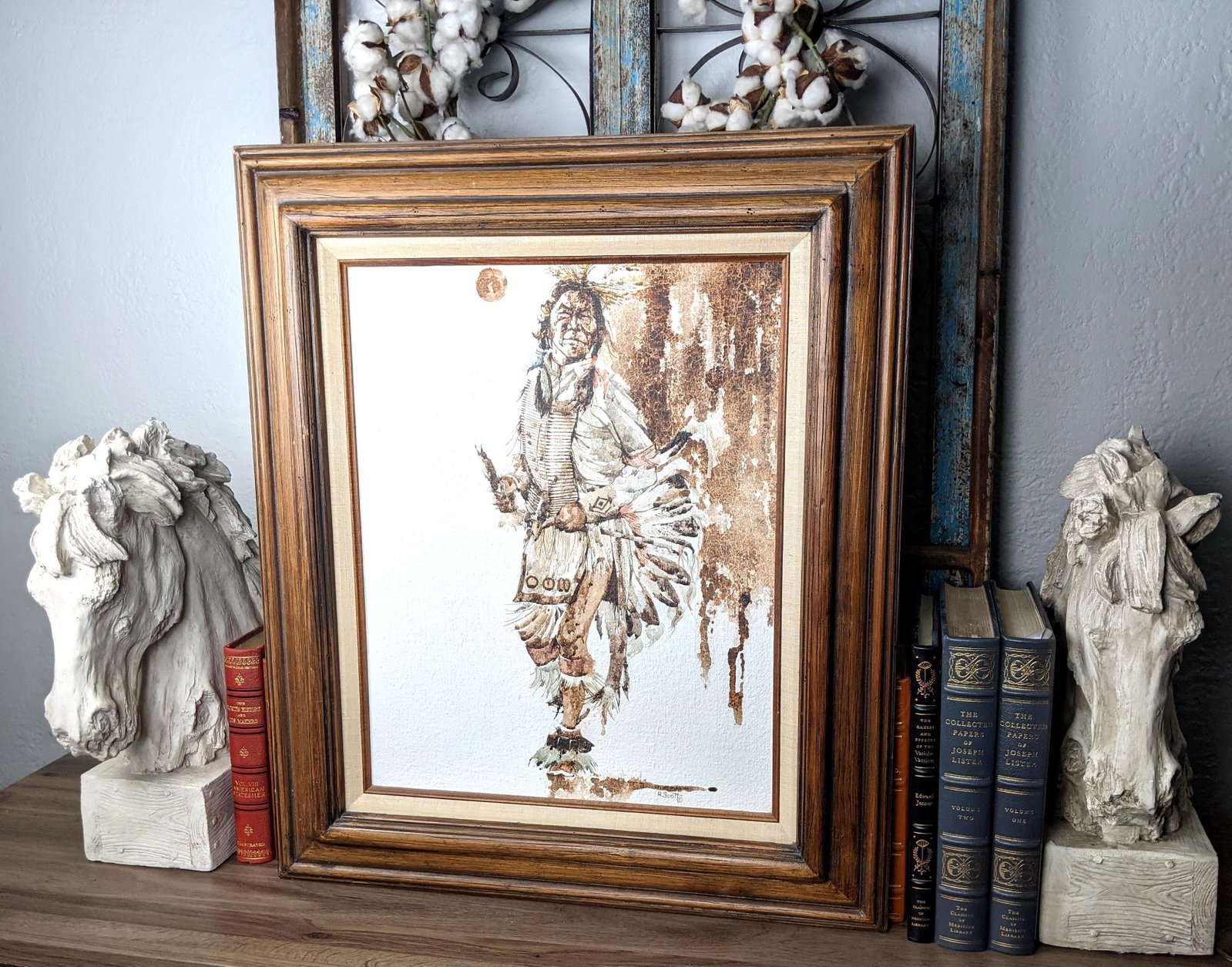 Mid 20th Century R. Scott Signed Mixed Media Native American Figure Drawing, Watercolor Ink on Paper - 2
