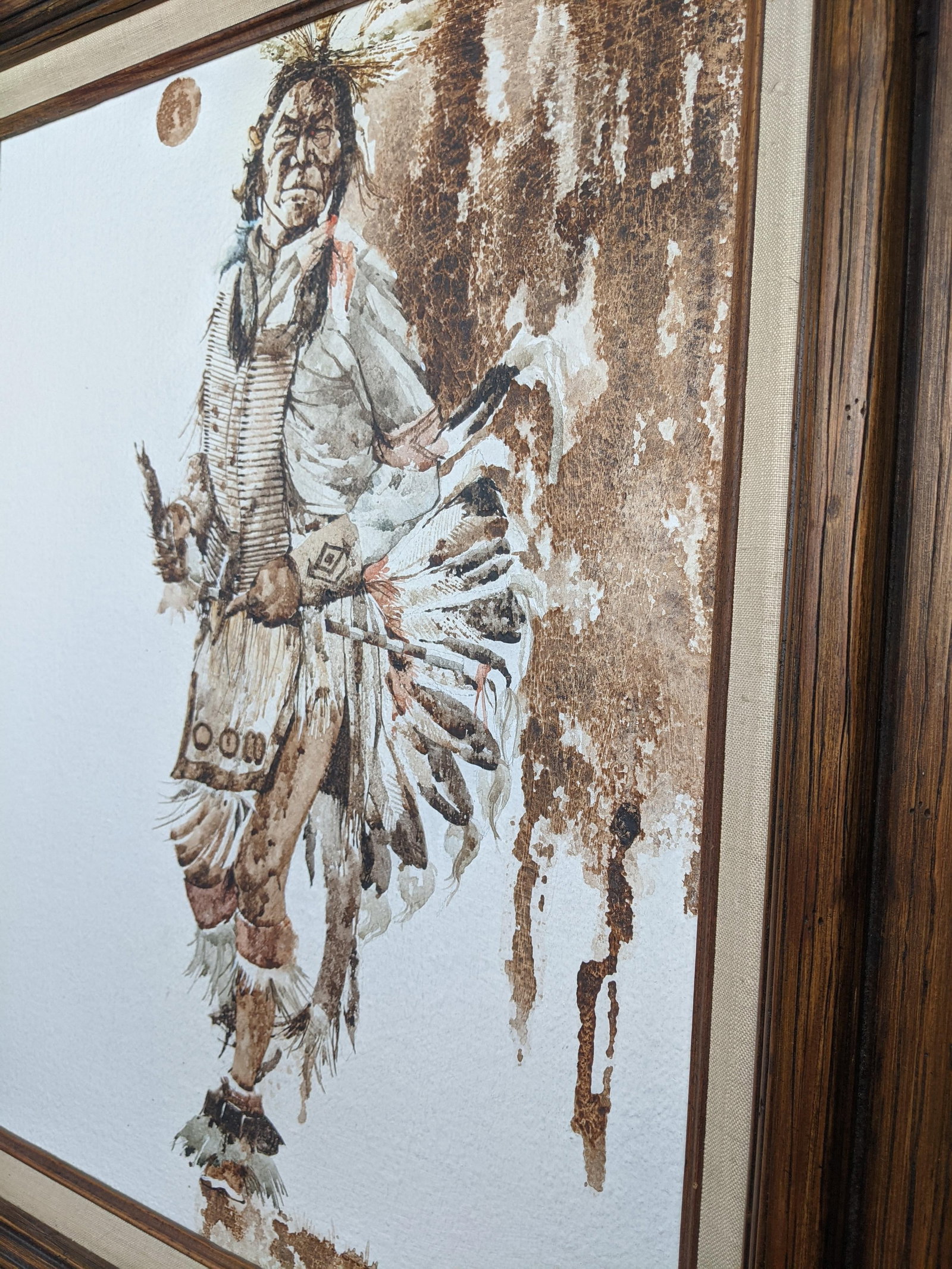 Mid 20th Century R. Scott Signed Mixed Media Native American Figure Drawing, Watercolor Ink on Paper - 4