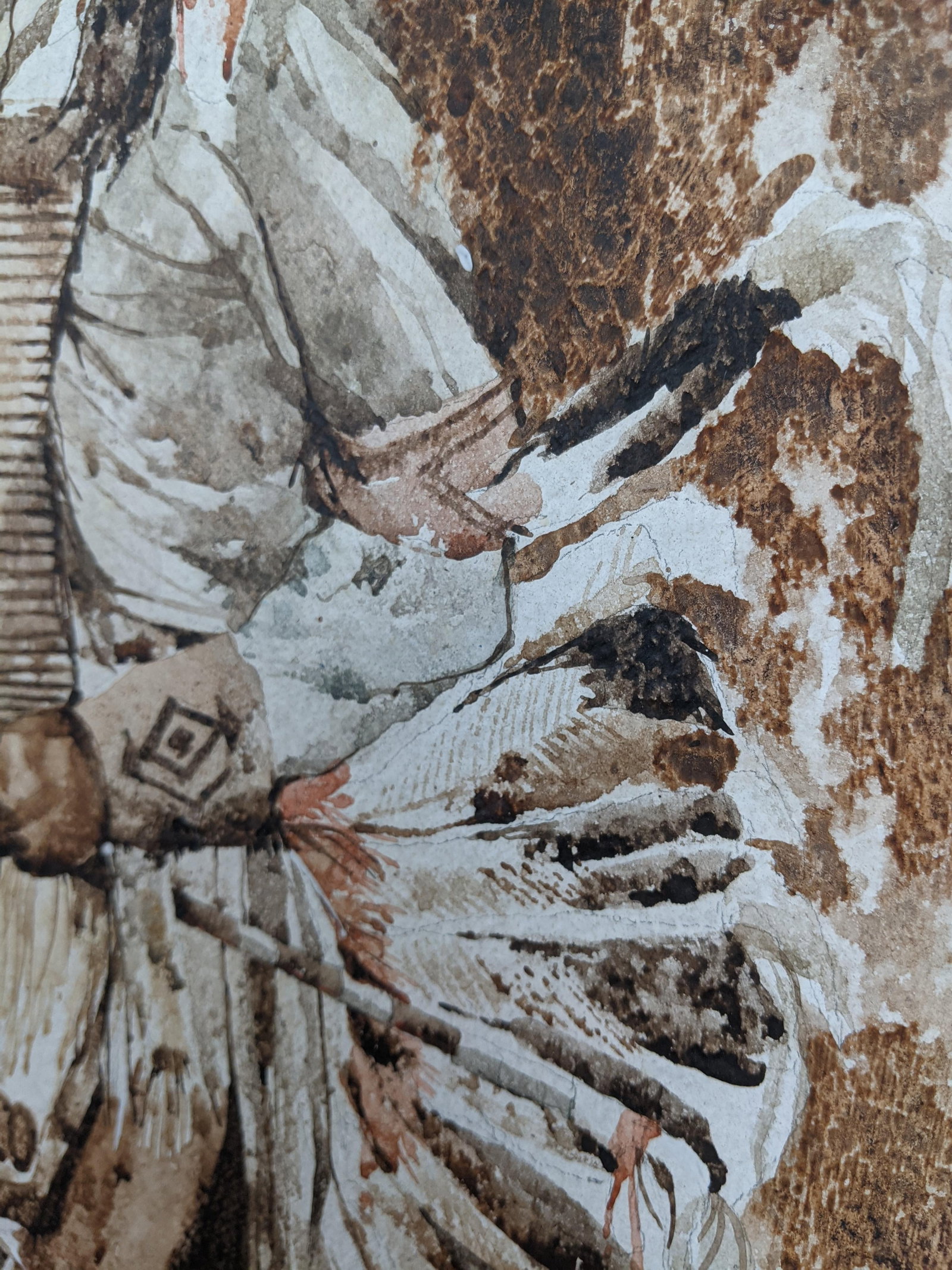 Mid 20th Century R. Scott Signed Mixed Media Native American Figure Drawing, Watercolor Ink on Paper - 5