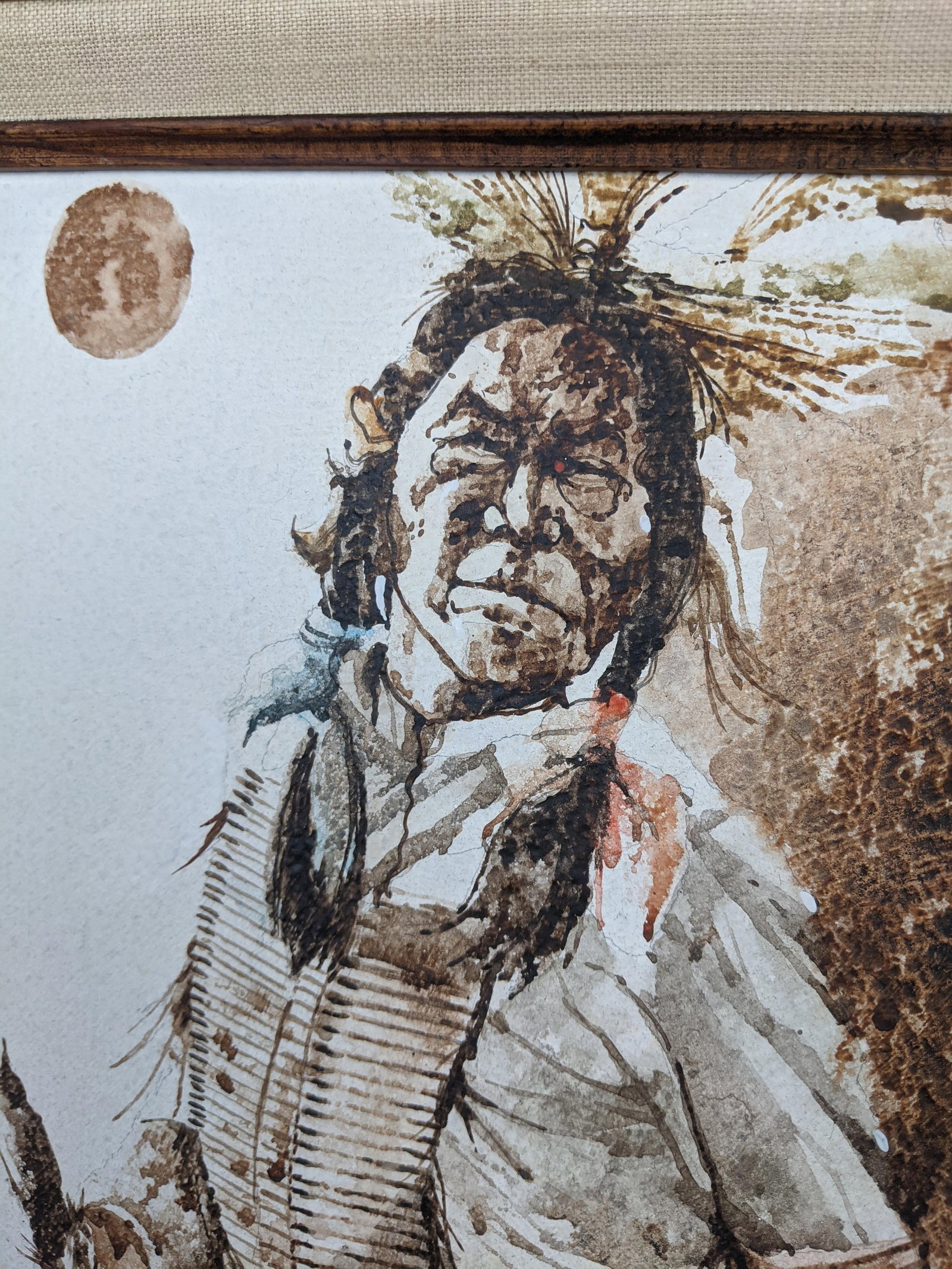 Mid 20th Century R. Scott Signed Mixed Media Native American Figure Drawing, Watercolor Ink on Paper - 7