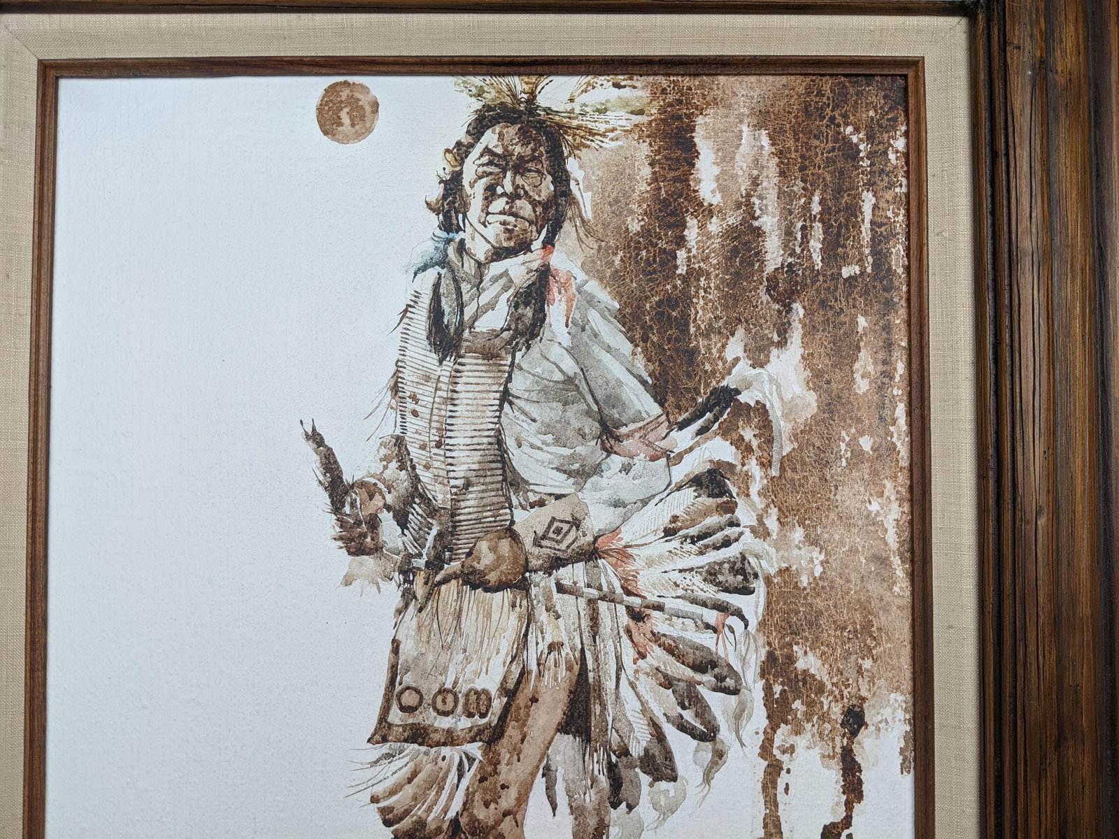 Mid 20th Century R. Scott Signed Mixed Media Native American Figure Drawing, Watercolor Ink on Paper - 8