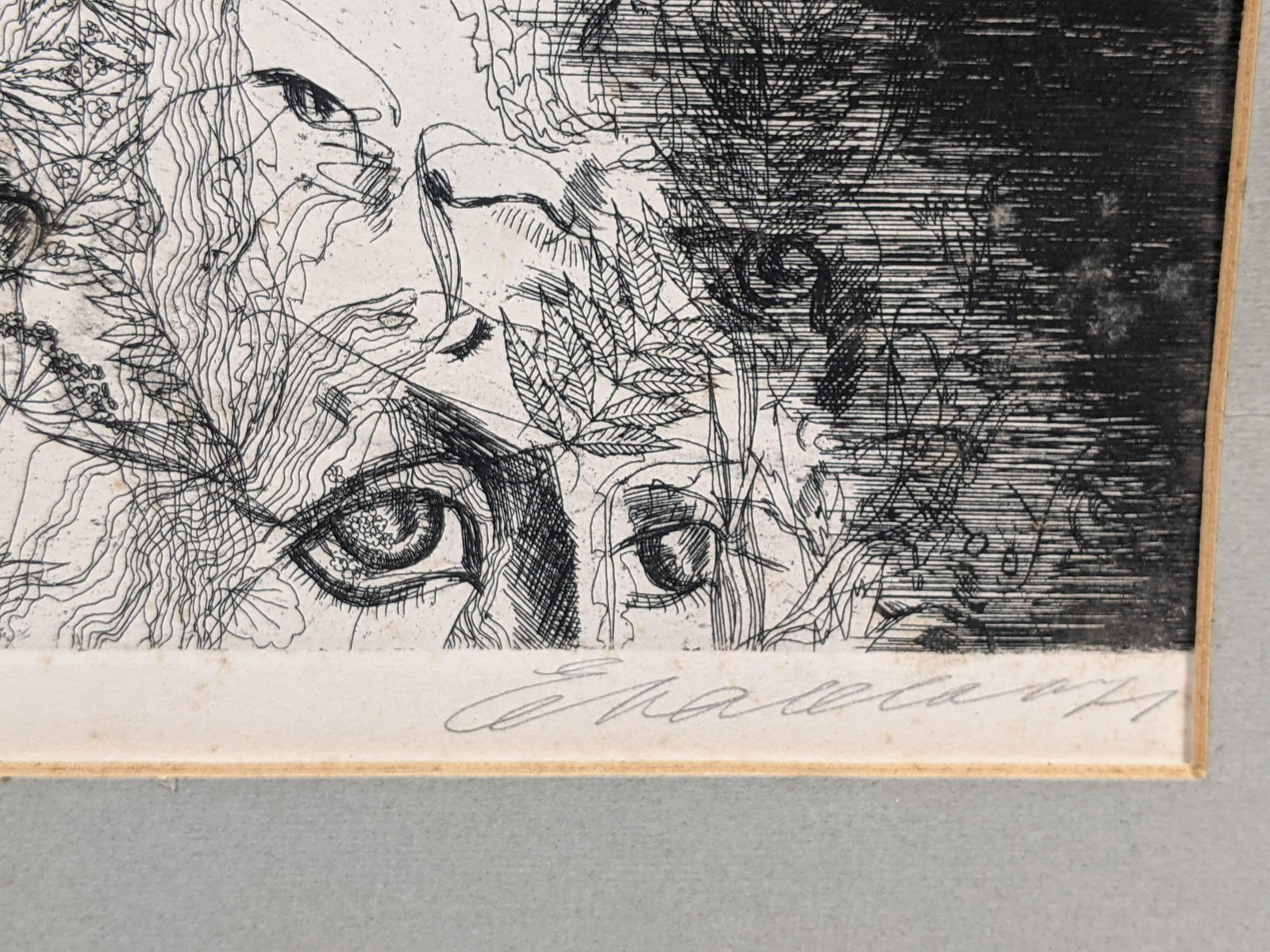 Original Pencil Signed Surrealist Etching on Paper, Dreamlike Symbolist Composition, Mid-20th Centur - 2