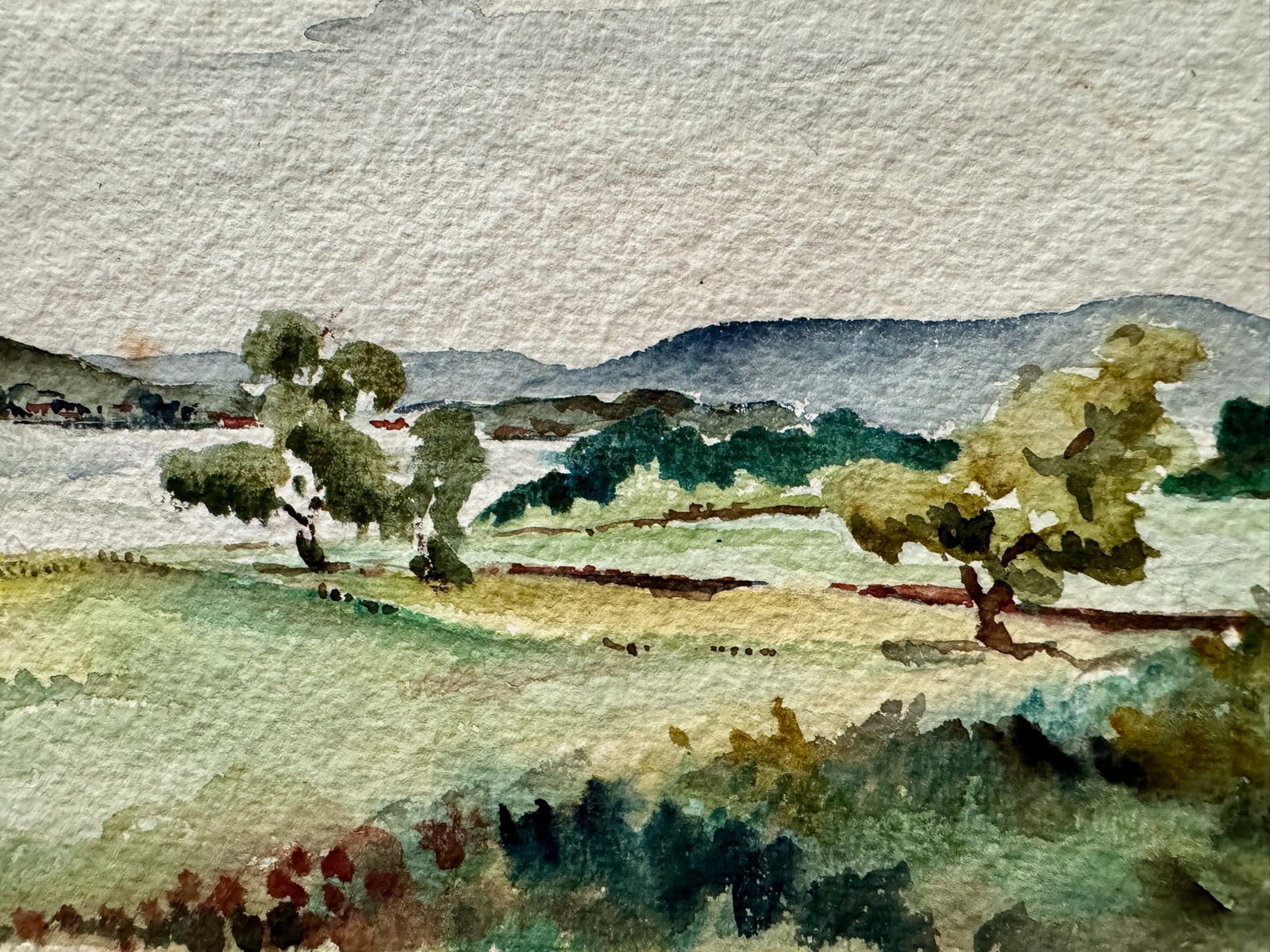 Henry Emil Salloch Original Watercolor on Paper Rural River Valley. - 3
