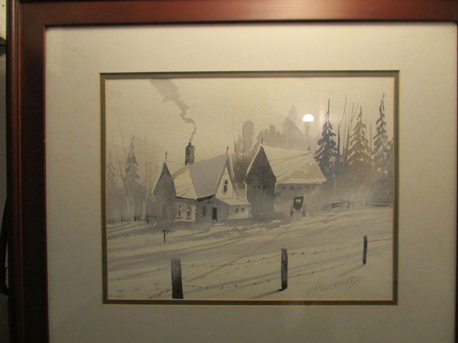 Mid 20th Century T. Haverfield Signed Winter Landscape Watercolor Painting, Framed - 3