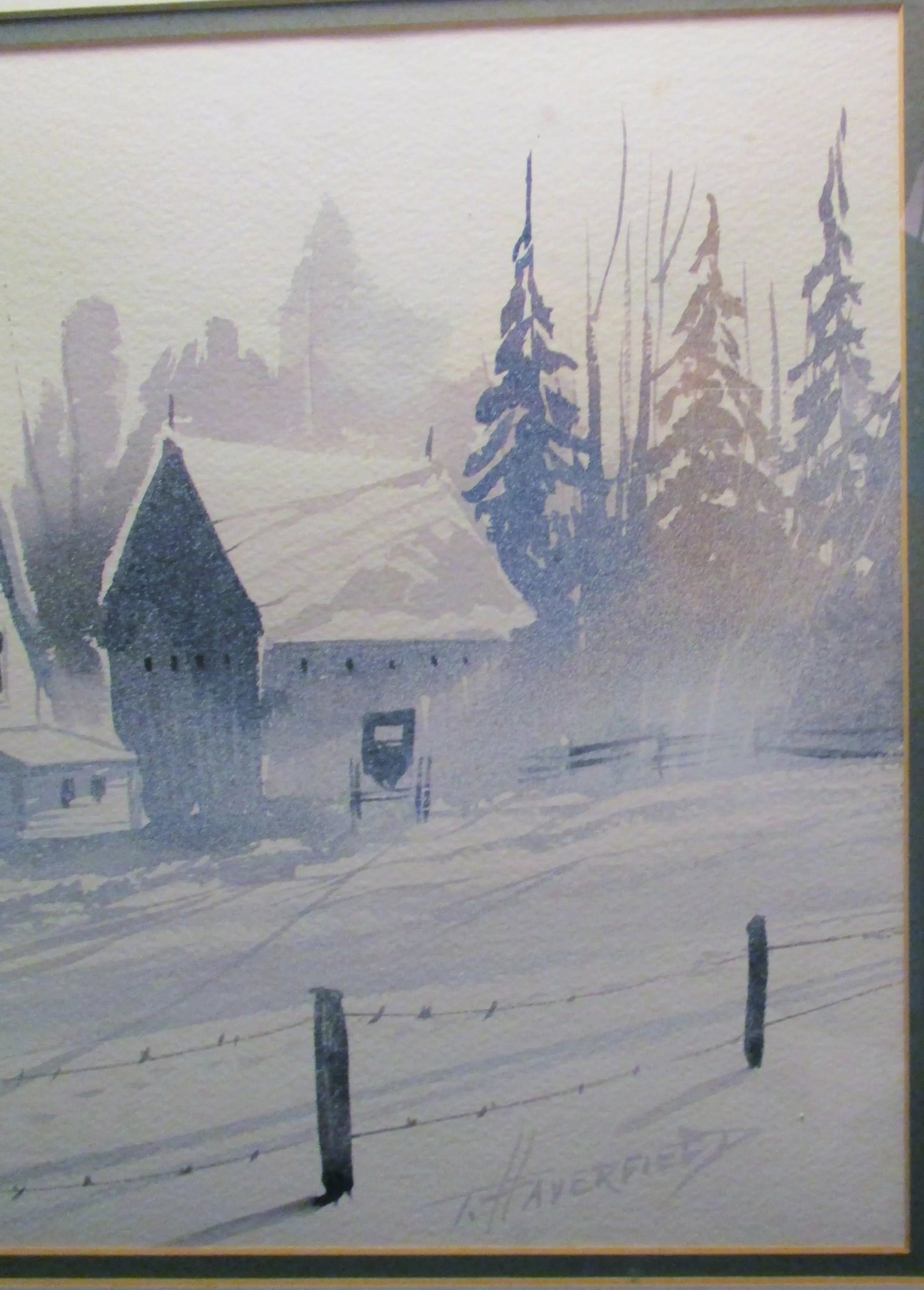 Mid 20th Century T. Haverfield Signed Winter Landscape Watercolor Painting, Framed - 5