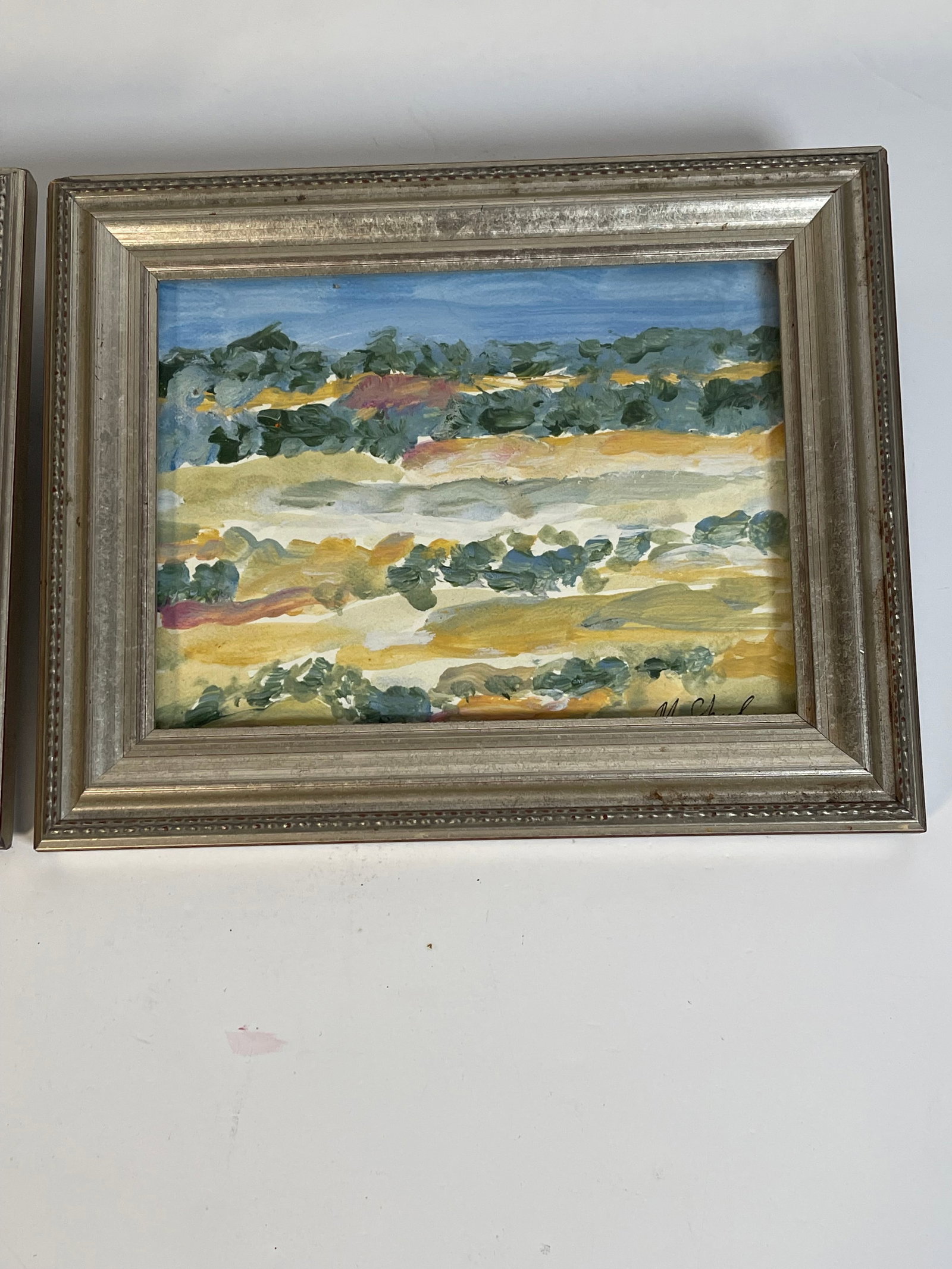 1970s Abstract Landscapes in Silver Frames Pair Signed - 3