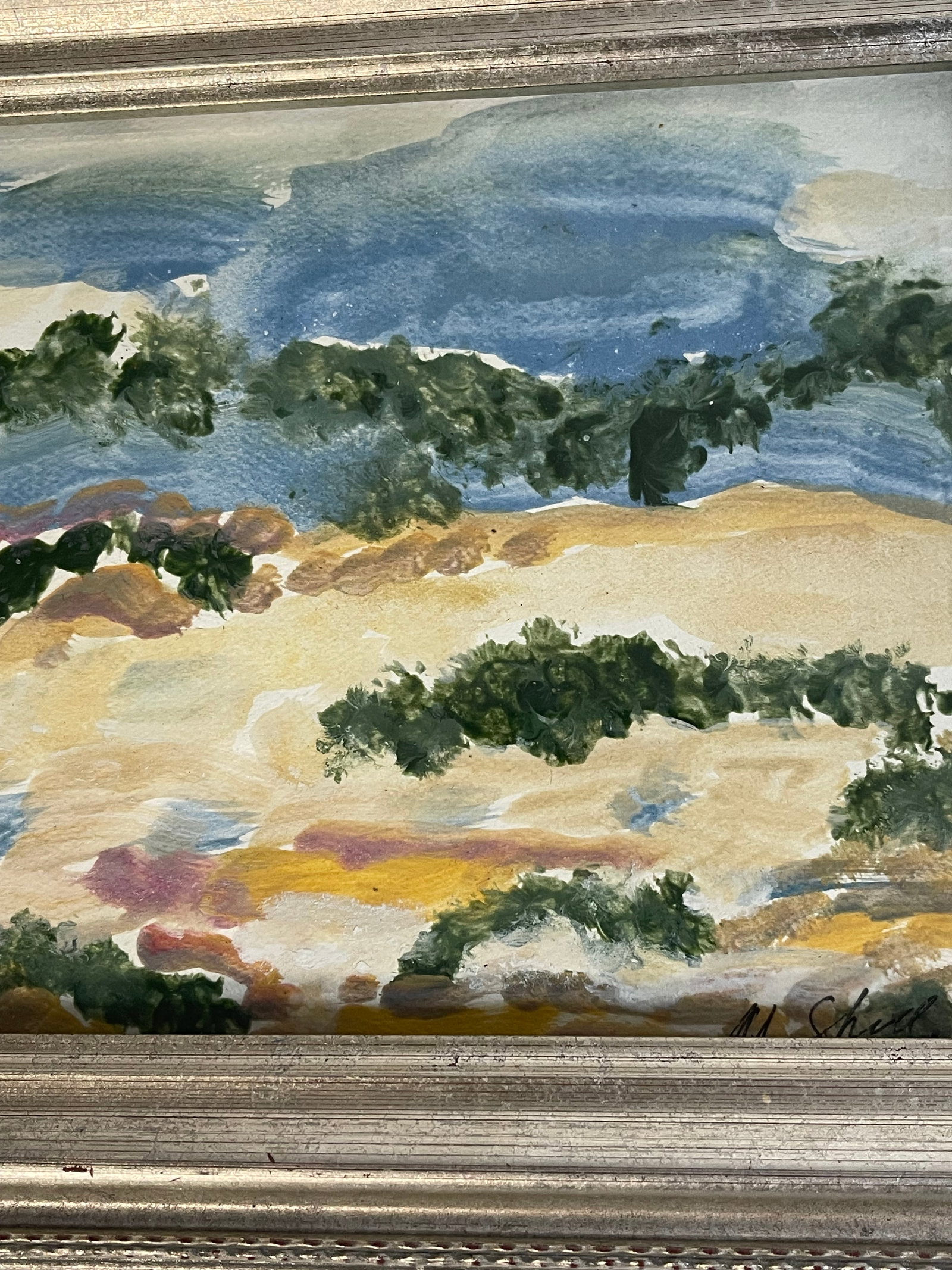 1970s Abstract Landscapes in Silver Frames Pair Signed - 4