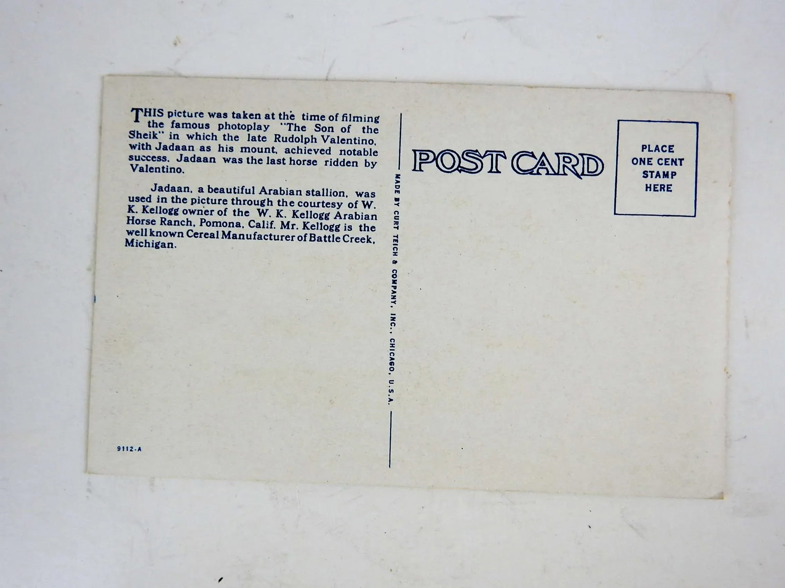 Vintage Kellogg Arabian Horse & Rudolph Valentino Postcard Print - 3