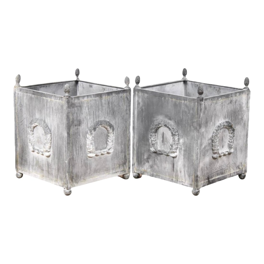 Neoclassical Metal Planters, a Pair With Laurel Wreath Motifs (1 of 7)