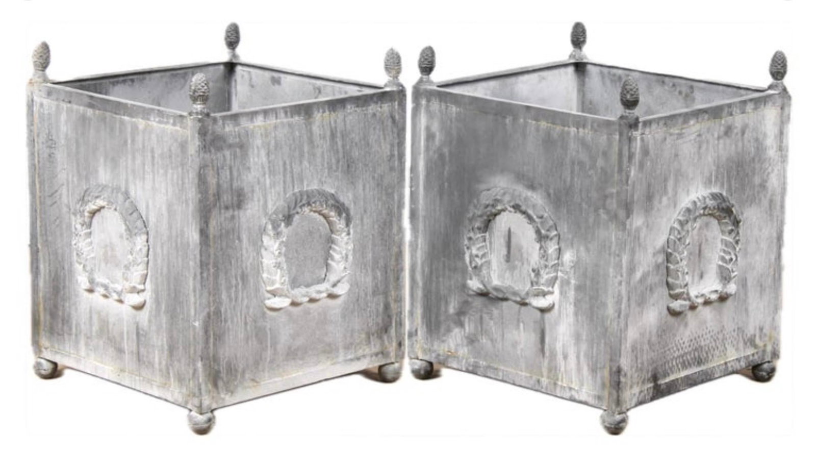 Neoclassical Metal Planters, a Pair With Laurel Wreath Motifs - 7