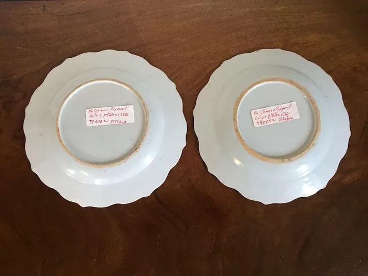 1760 Chinese Export Porcelain Famille Rose Pink Lotus Plates with Peony Design - A Pair - 6