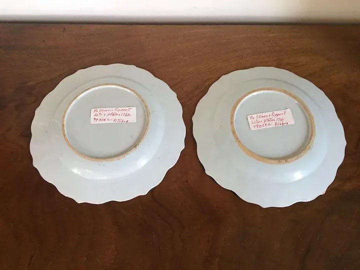 1760 Chinese Export Porcelain Famille Rose Pink Lotus Plates with Peony Design - A Pair - 7