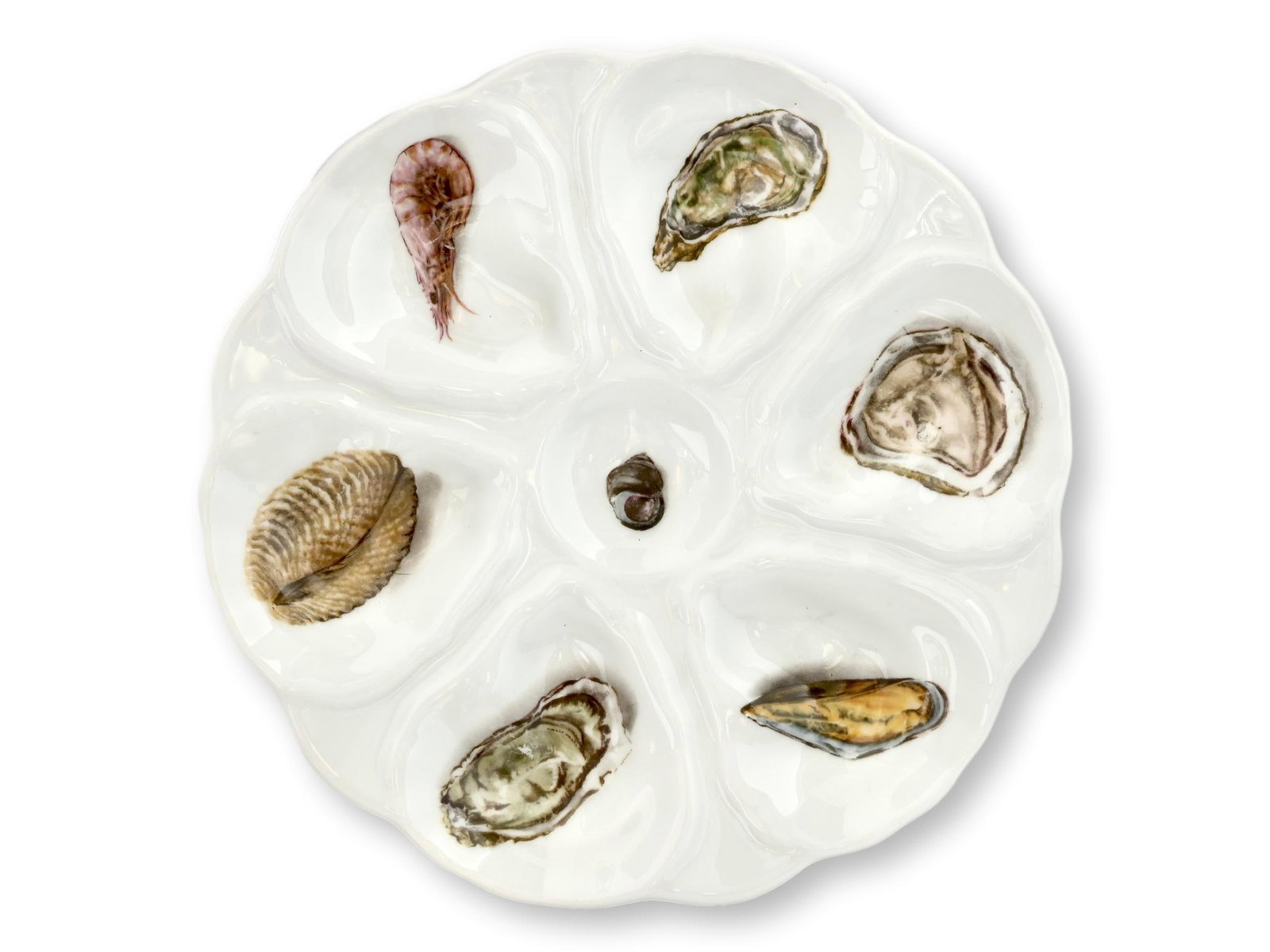 Vintage French Porcelain Oyster Set, 6 Plates & Platter - 2
