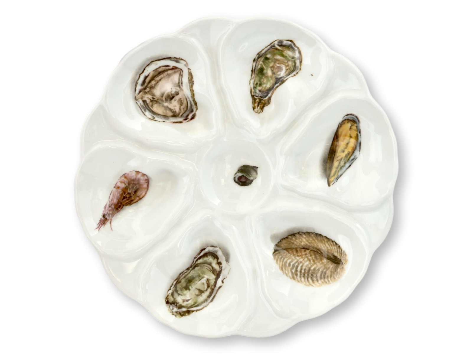 Vintage French Porcelain Oyster Set, 6 Plates & Platter - 3